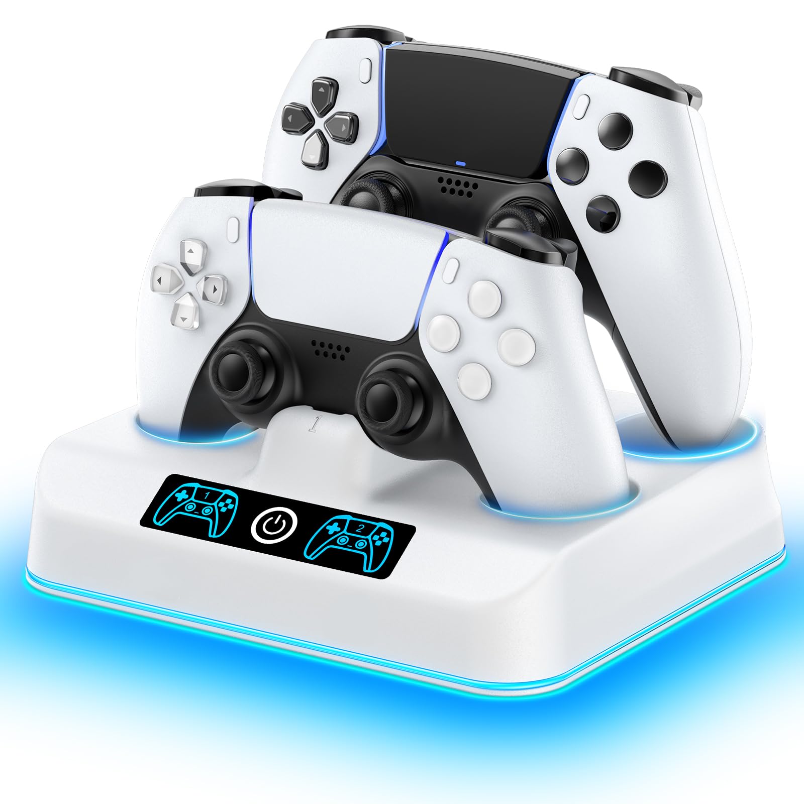PS5 Controller Charger Station, Drop &amp; Go Design Compatible with PlayStation 5 DualSense/Edge Remotes, Fast Charging Dock with 9 RGB Lights &amp; LED Indicator, Charging Stand