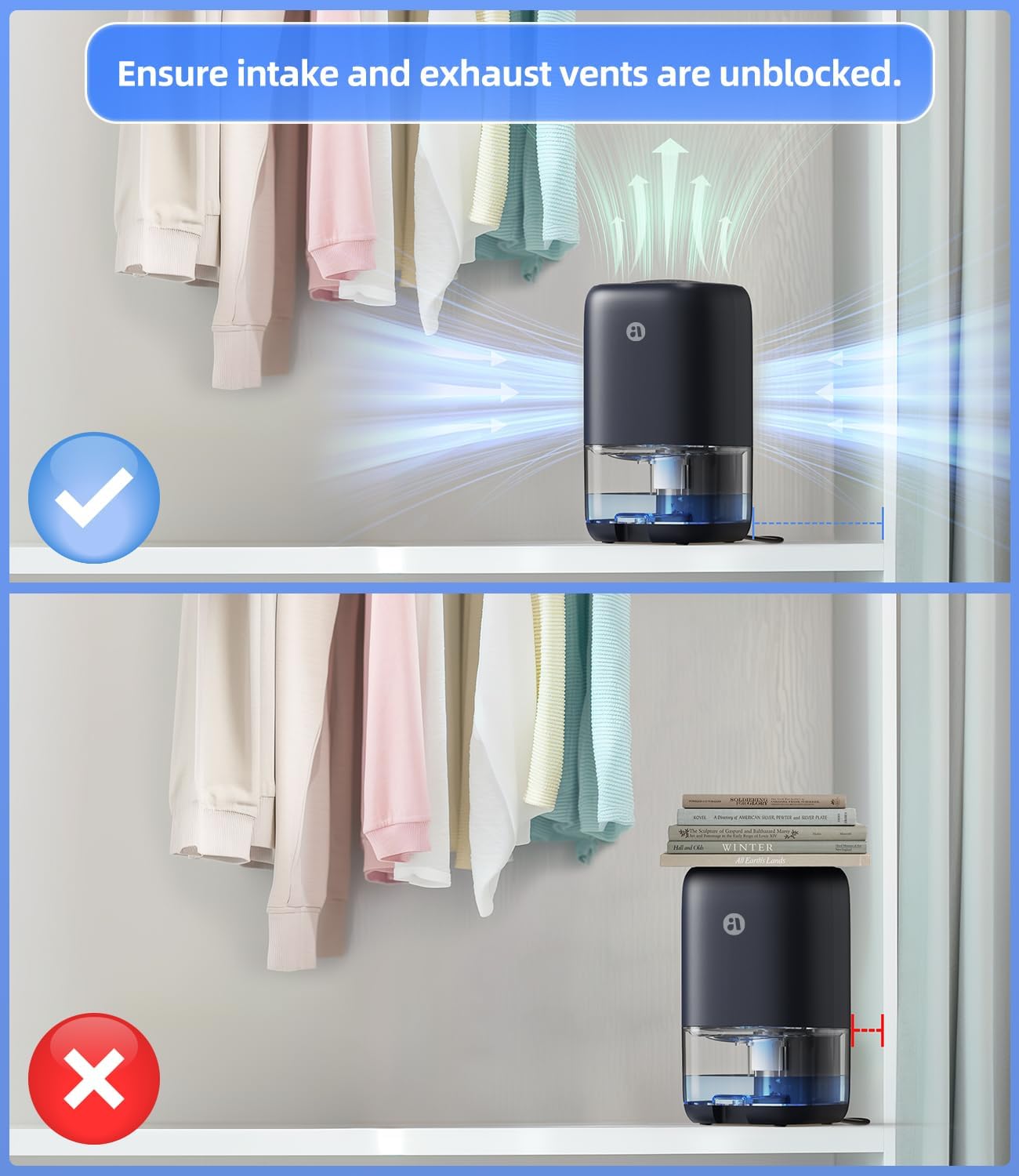 Dehumidifier, 35 OZ Small Dehumidifiers for Bedroom for Home, Quiet with Auto Shut Off, Dehumidifiers for Bedroom (280 sq. ft), Bathroom, RV, Closet, Blue