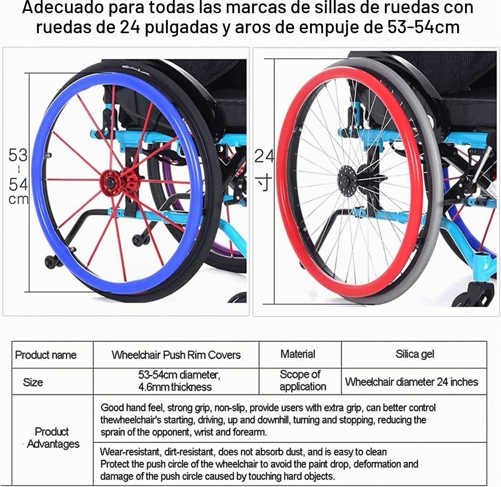 Cubiertas de llanta de empuje for silla de ruedas, cubiertas de llanta de mano for silla de ruedas, cubiertas protectoras de anillo de empuje, 1 par de ruedas traseras de mano antideslizantes resisten