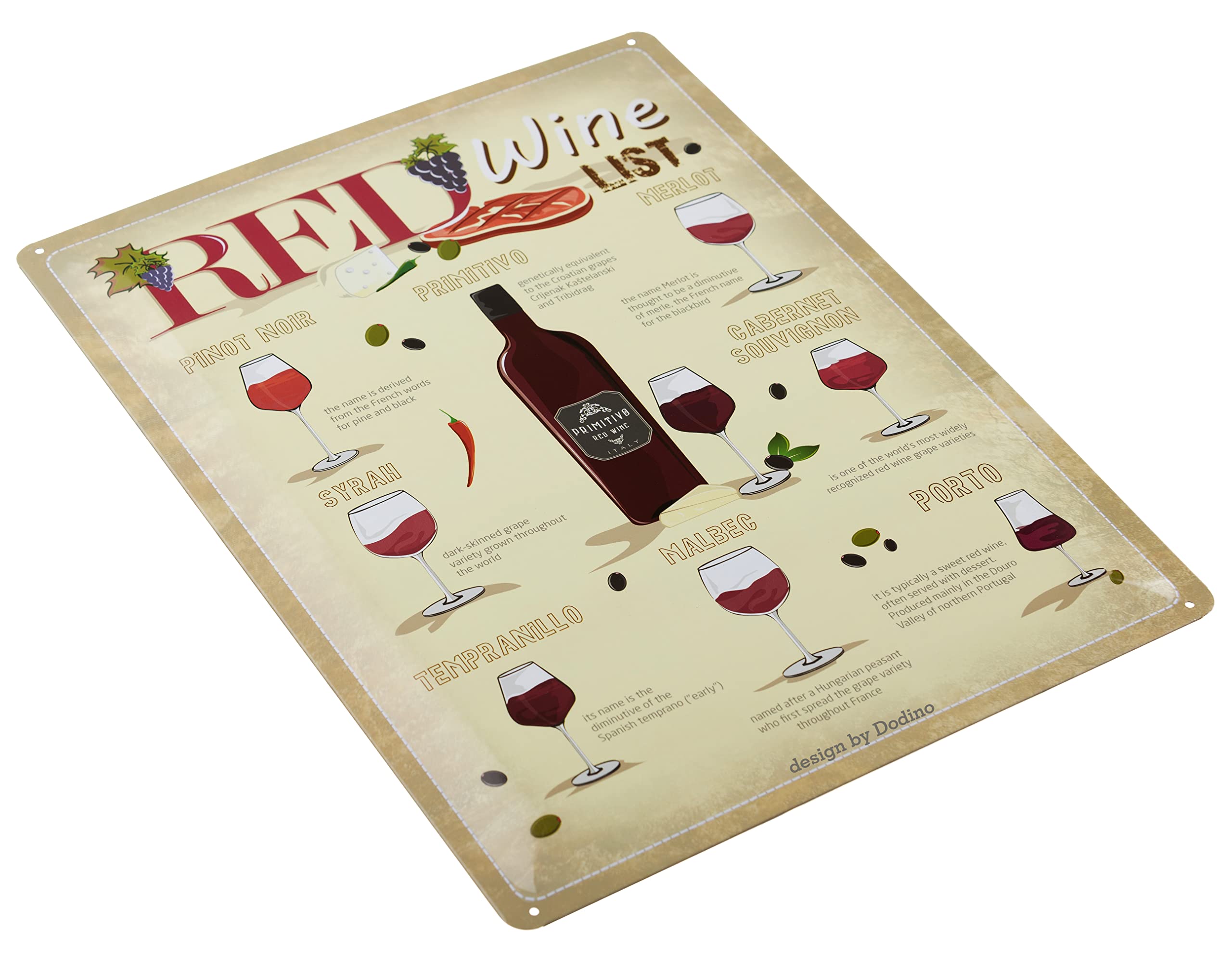 Poster Metallo Vintage Vino - Chart Sweet To Dry - Cartello 20x30 Cm Con Cornice Effetto Legno