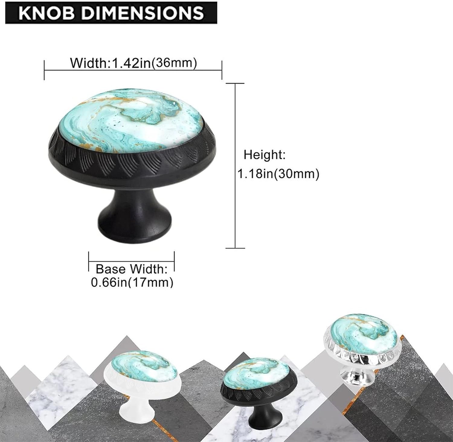 6 Pack Silver & Turquoise Marble Cabinet Knobs, Crystal Glass Dresser Knobs for Kitchen & Bathroom Hardware