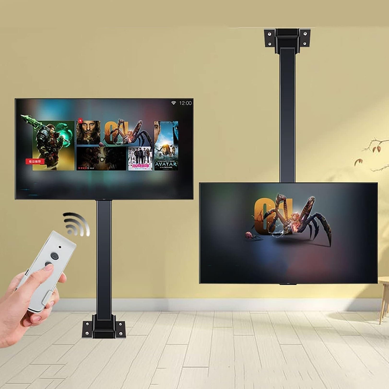 Elevador Eléctrico Ajustable para TV - Soporte Motorizado para TV, Soporte Telescópico For Colgar En El Techo/Soporte De Piso, Elevador De TV con Rotación Manual De 360°