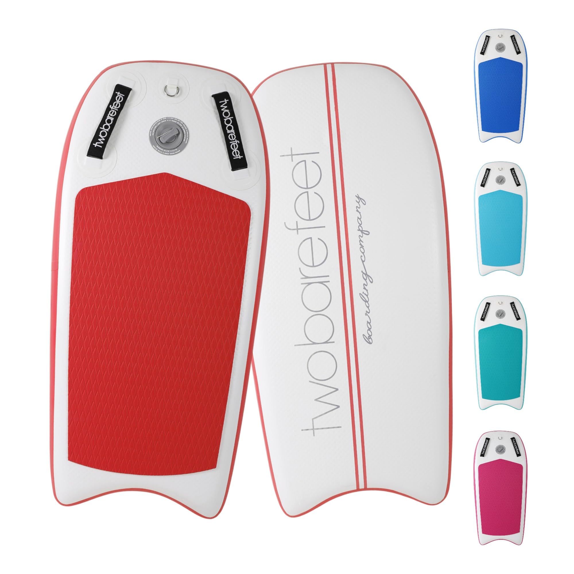 Two Bare Feet 44" Inflatable Bodyboard – Lightweight & Portable Boogie Board with EVA Deck – for Adults & Kids, Perfect for Wave Riding & Beach Fun (Red (Board Only))