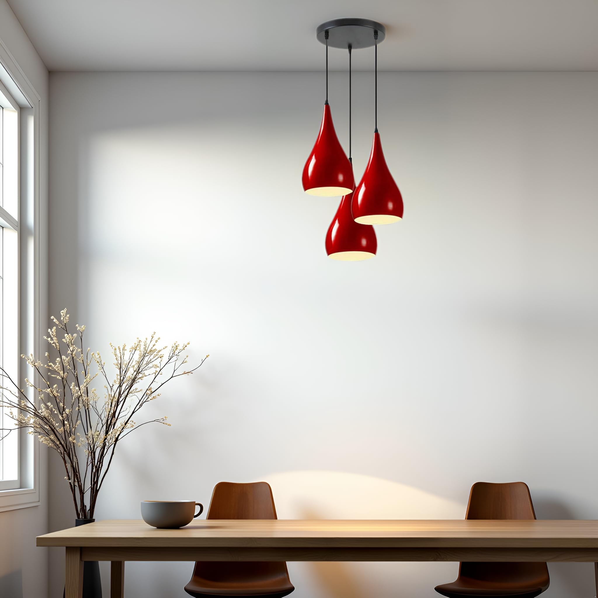 LEDSone Lampadario a sospensione a 3 teste, moderno in metallo a goccia a goccia, lampada a sospensione a grappolo con attacco E27 per soggiorn (Borgogna)