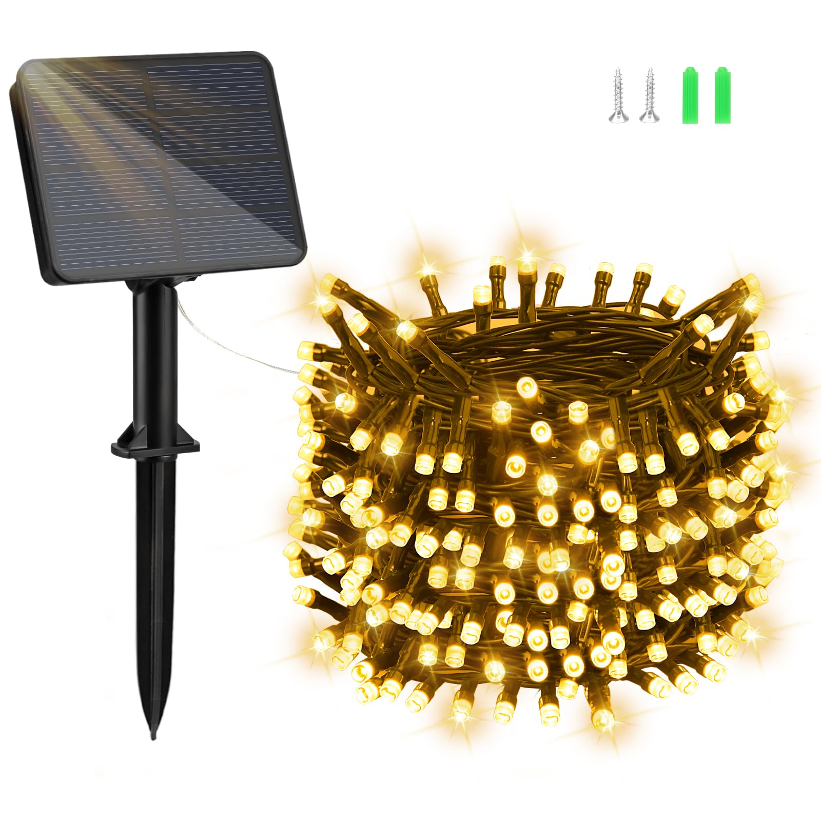 Dalugo Solar Lichterkette Aussen, 22M 200 LED Warmweiß Solarlichterkette Außen Wetterfest 8 Modi Outdoor Lichterkette Solar für Garten, Hof, Terrasse, Hochzeit Dekorationen
