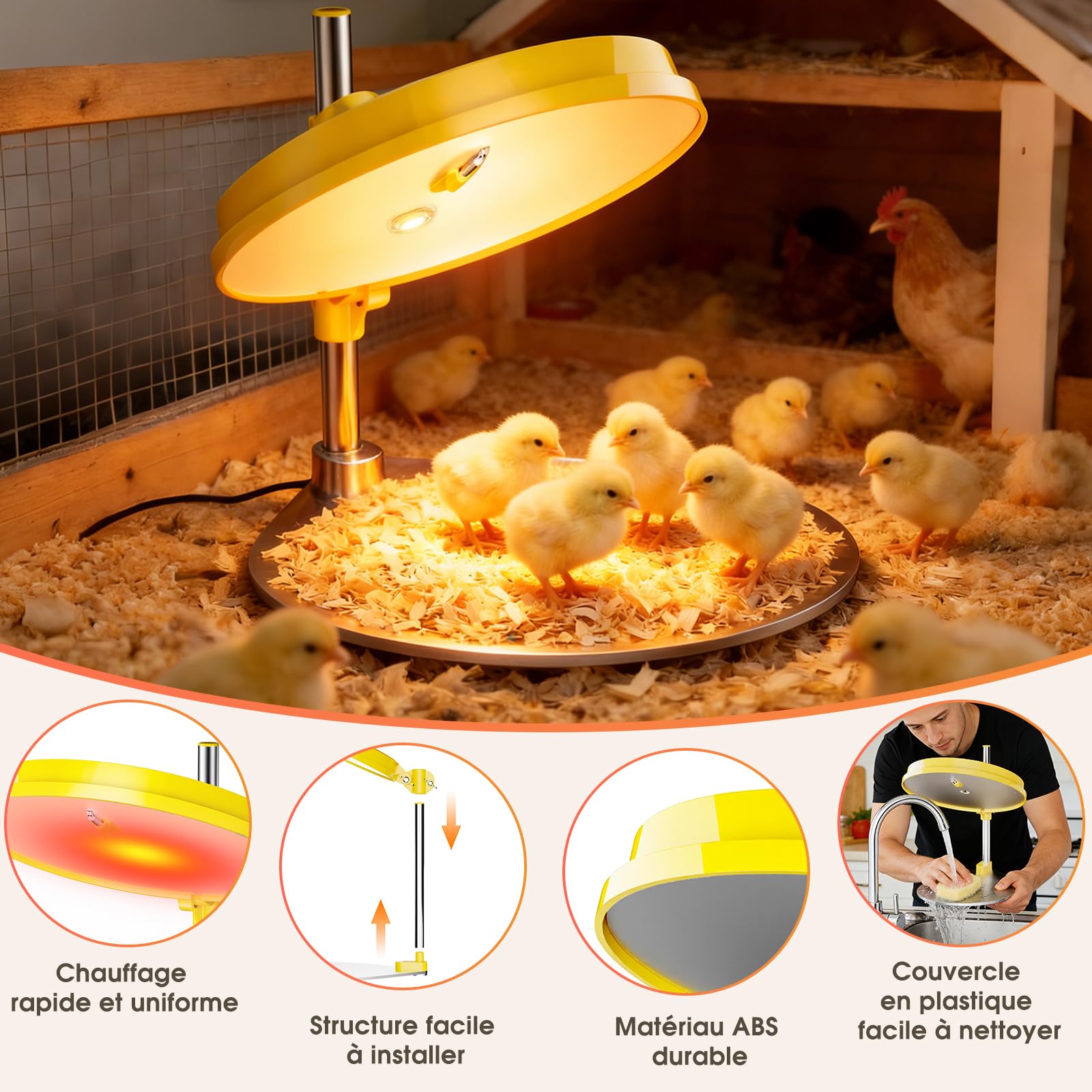 IVJ Criadora de Pollitos con Luz LED, 45W Temperatura Ajustable Lampara Calor Pollitos, Placa Calefactora para Pollitos