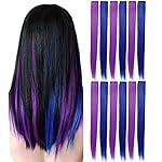 YaFex 12 Pcs Clip in Hair Extensions, 22 Inch Colored Hair Extensions Party Highlights Long Straight Synthetic Hairpieces for Women Kids Girls (Purple + Sapphire Blue)