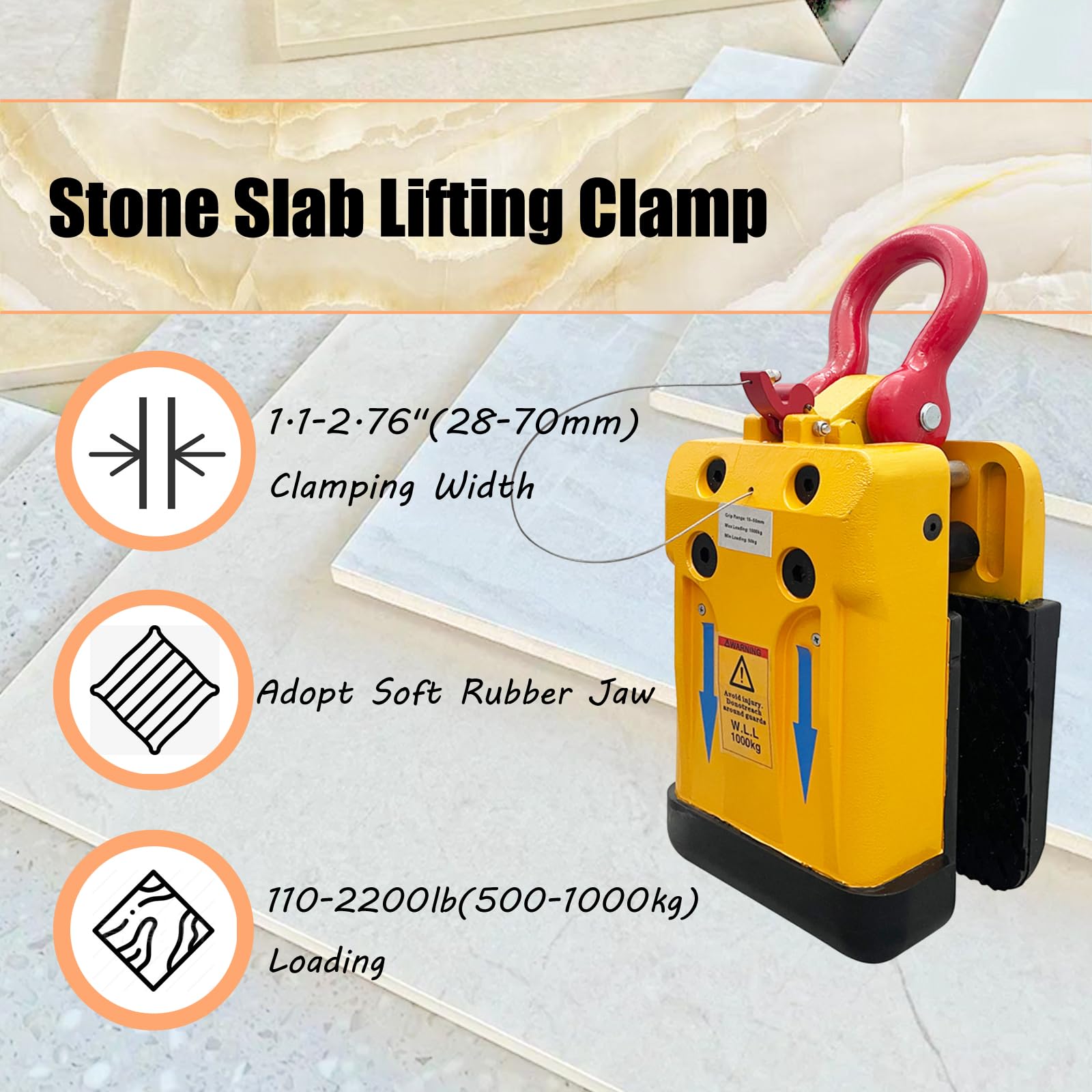 INTSUPERMAI 1000kg Stone Lifter Granite Marble Lifter Stone Slab Lifting Clamp 20-60mm Stone Plate Lifter 2200LBS Stone Miter Clamp Stone Lifting Clamp Slate Clamp with Soft Rubber Jaws, 20-60mm
