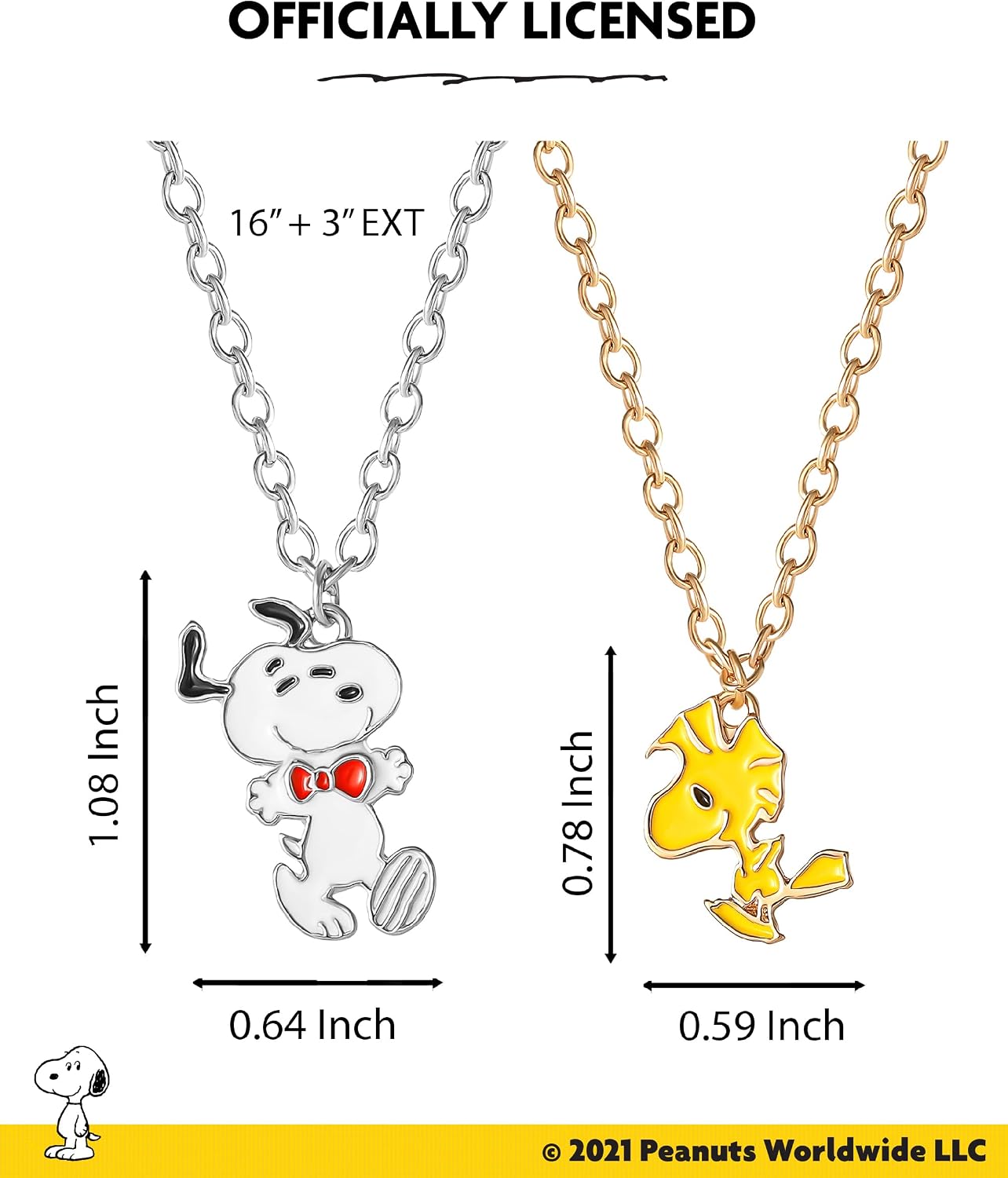 Peanuts Snoopy and Woodstock Best Friend Necklaces for 2 Official License, Set of 2 Friendship Necklaces