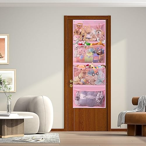Miniatura 8 de Camidy Organizador colgante para colgar sobre la puerta con 4 bolsillos de montaje en pared con 4 ganchos de metal para cuarto de bebé, dormitorio,