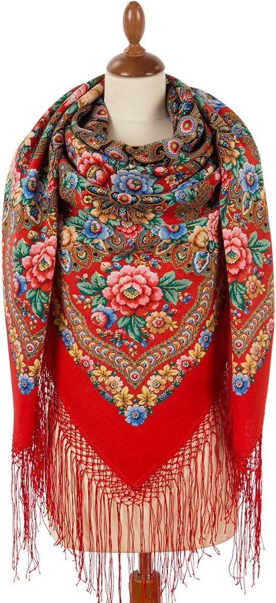 Pavlovo Posad Russian Shawl 100% Wool 58x58" Scarf 148x148 cm Silk tassels 1914-5 Beauty