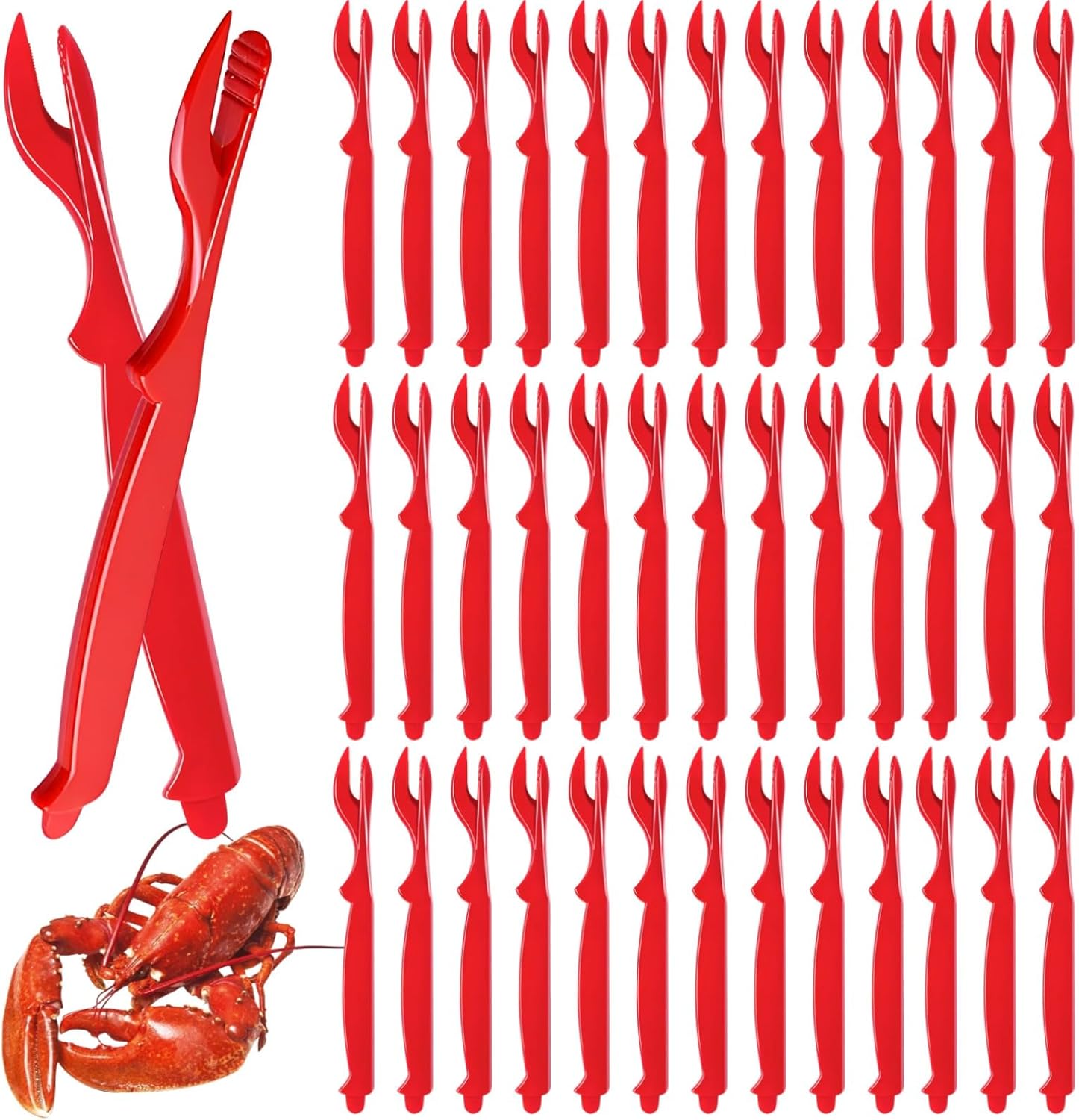 50 Red Plastic Crab Leg Crackers, Long Handle Lobster Cracking Tool, Seafood Shell Openers For Home & Restaurant