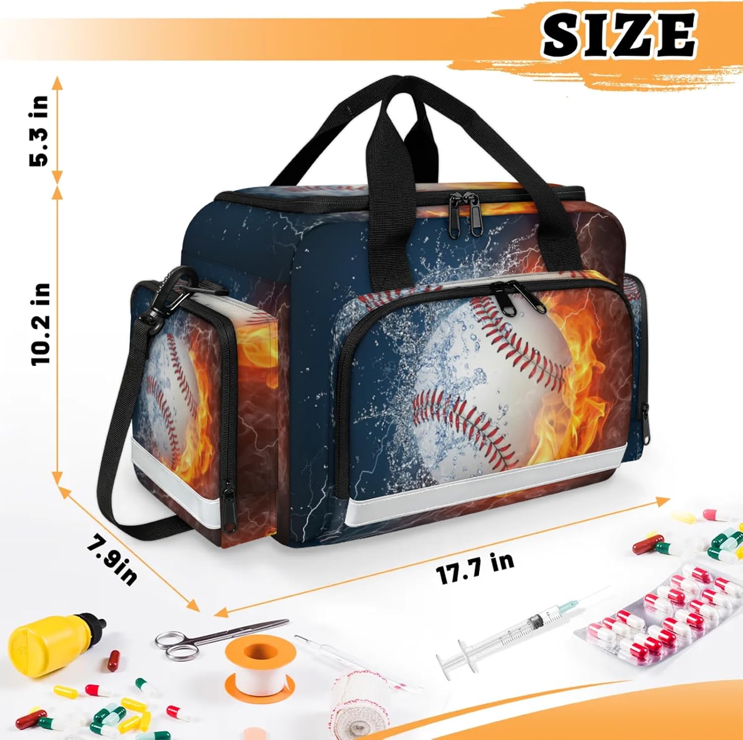 First Aid Bags Empty, Baseball Ball in Fire and Water Emergency Bag First Aid Kit Multiple Compartment Kit Carrier On Call Trauma Bag for Paramedics Emergency Medical Supplies Kit