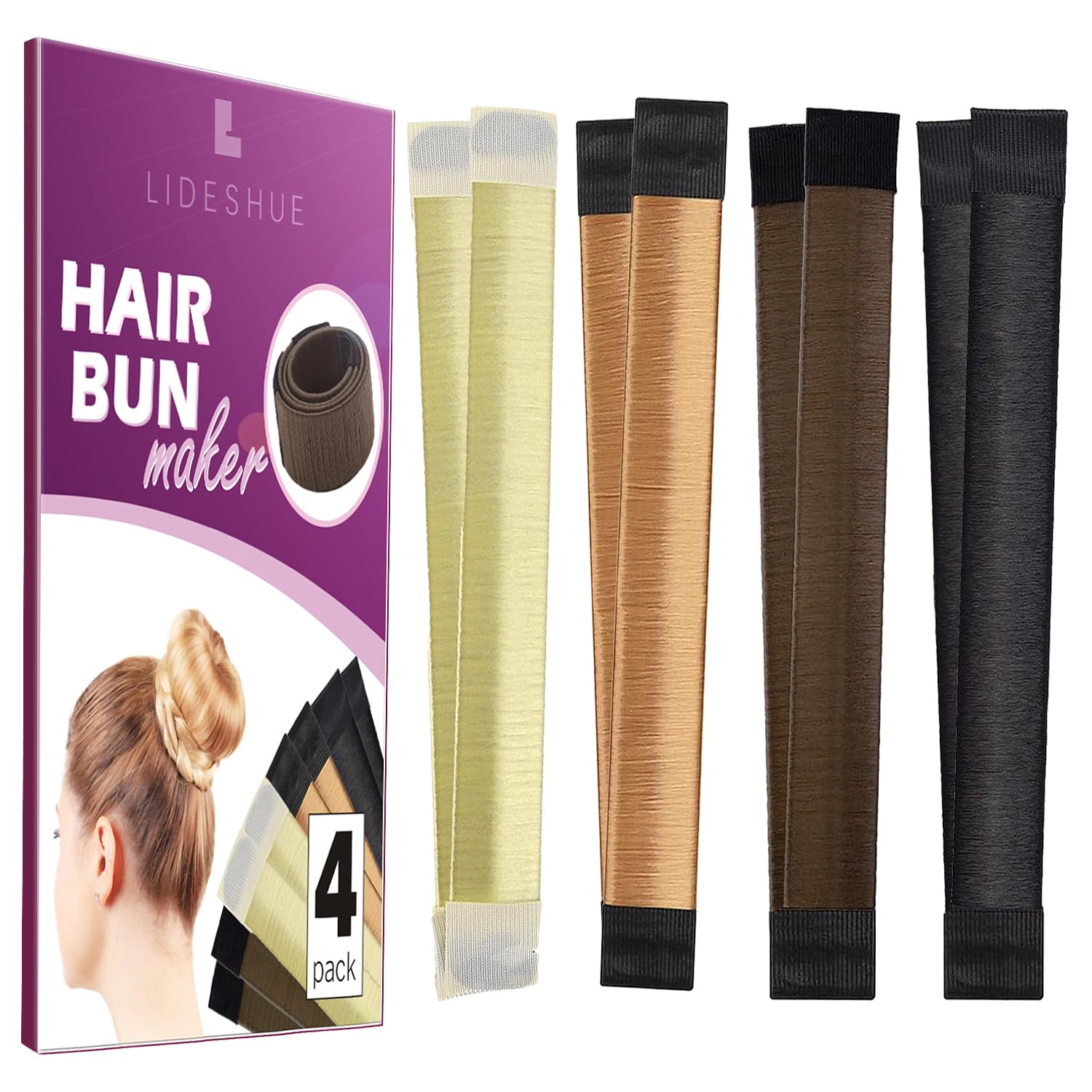 4 Pcs Hair Bun Maker - Easy Bun Hair Tool-Shaper for Women and Kids (Black, Dark Brown, Light Brown, Blonde)