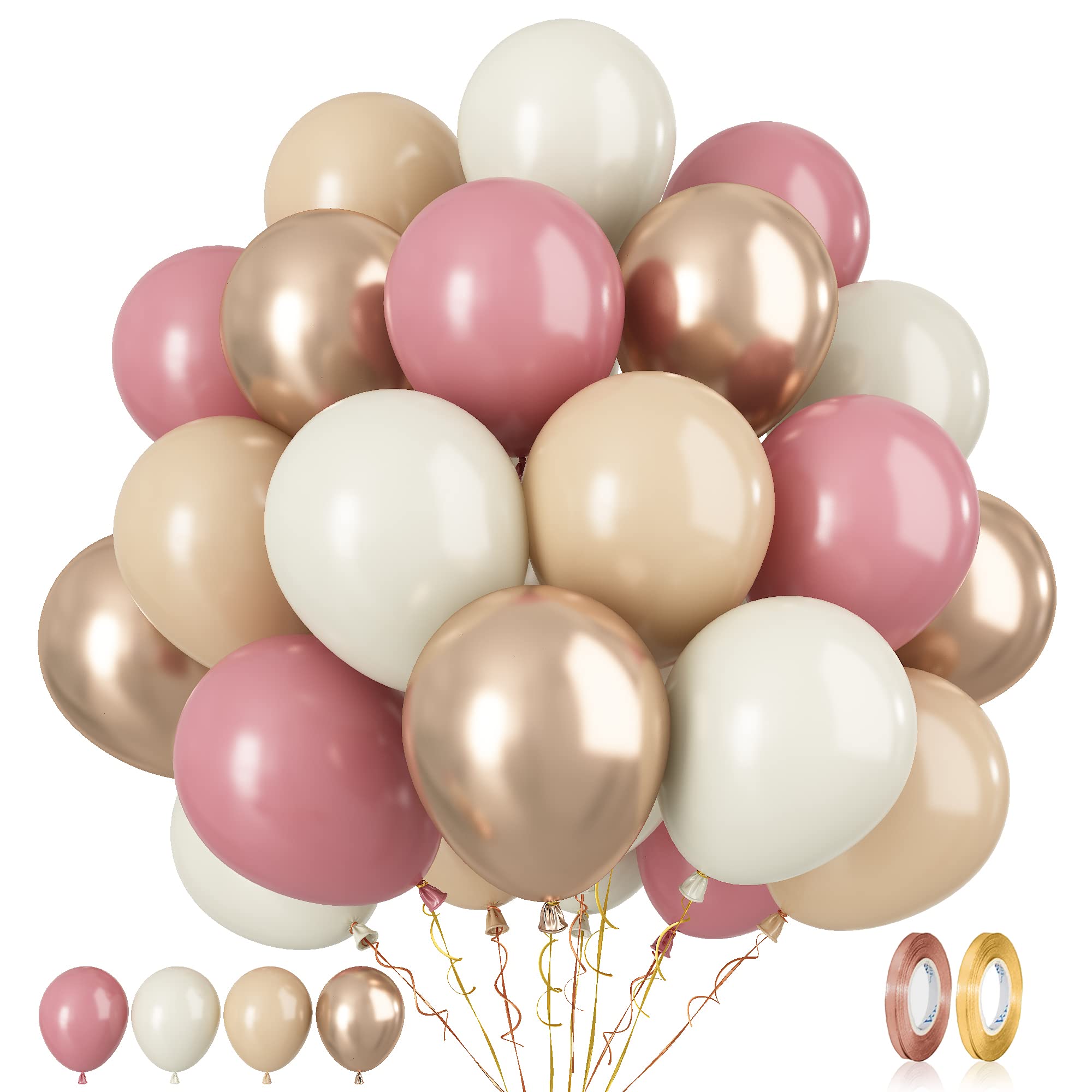 PareadyNude Dusty Pink Latex Balloons, 60 Pcs 12 Inch Nude and Pink Balloon, Apricot Nude and Champagne Gold Balloons for Birthday Anniversary Wedding Bridal Shower Party DecorationCarbonfree CertifiedClimeCo Certified