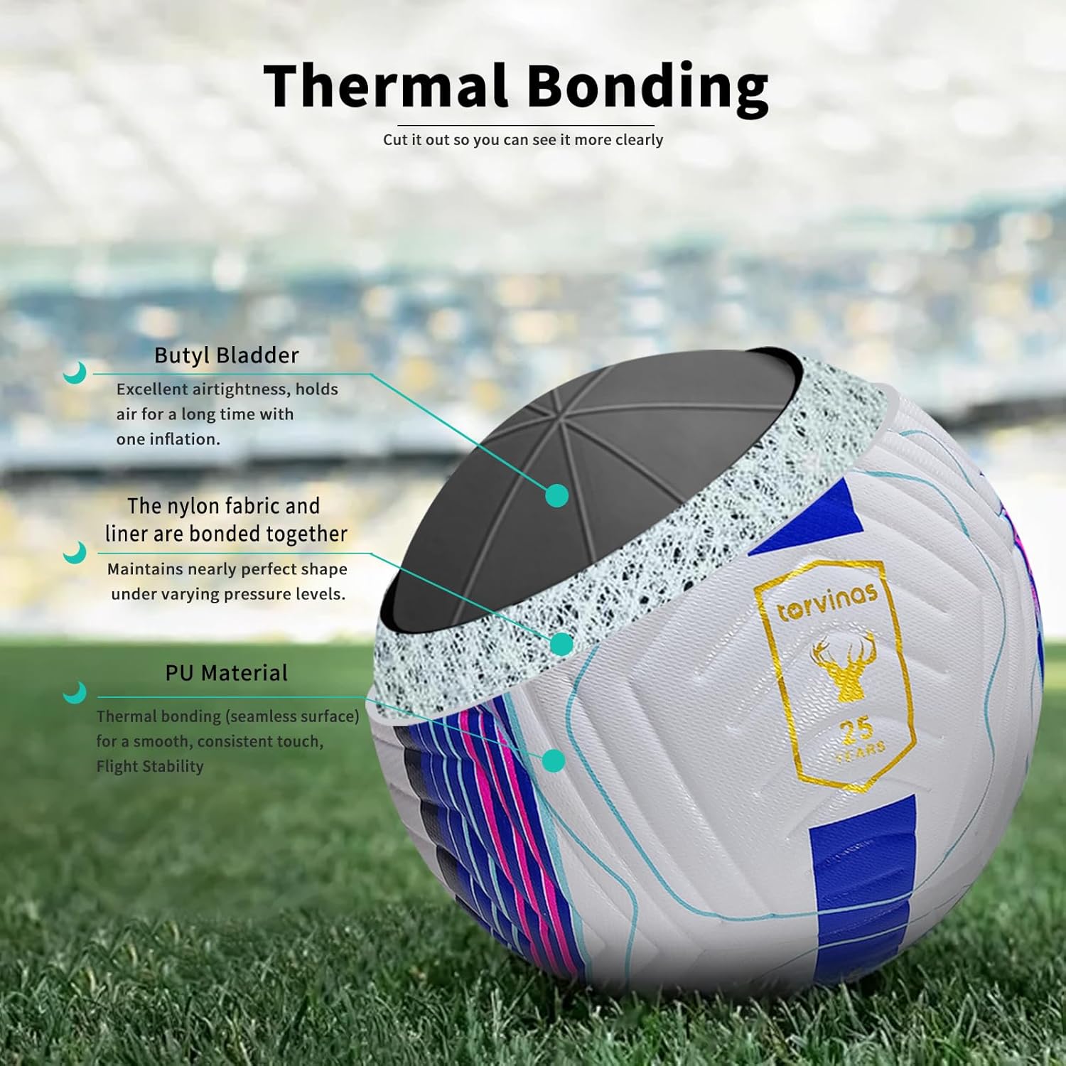 Soccer Ball Size 5 with Pump, Waterproof PU Leather - Professional Training & Official Match Ball, Includes Inflation Needle & Net Storage Bag for Outdoor & Indoor Games - Image 3