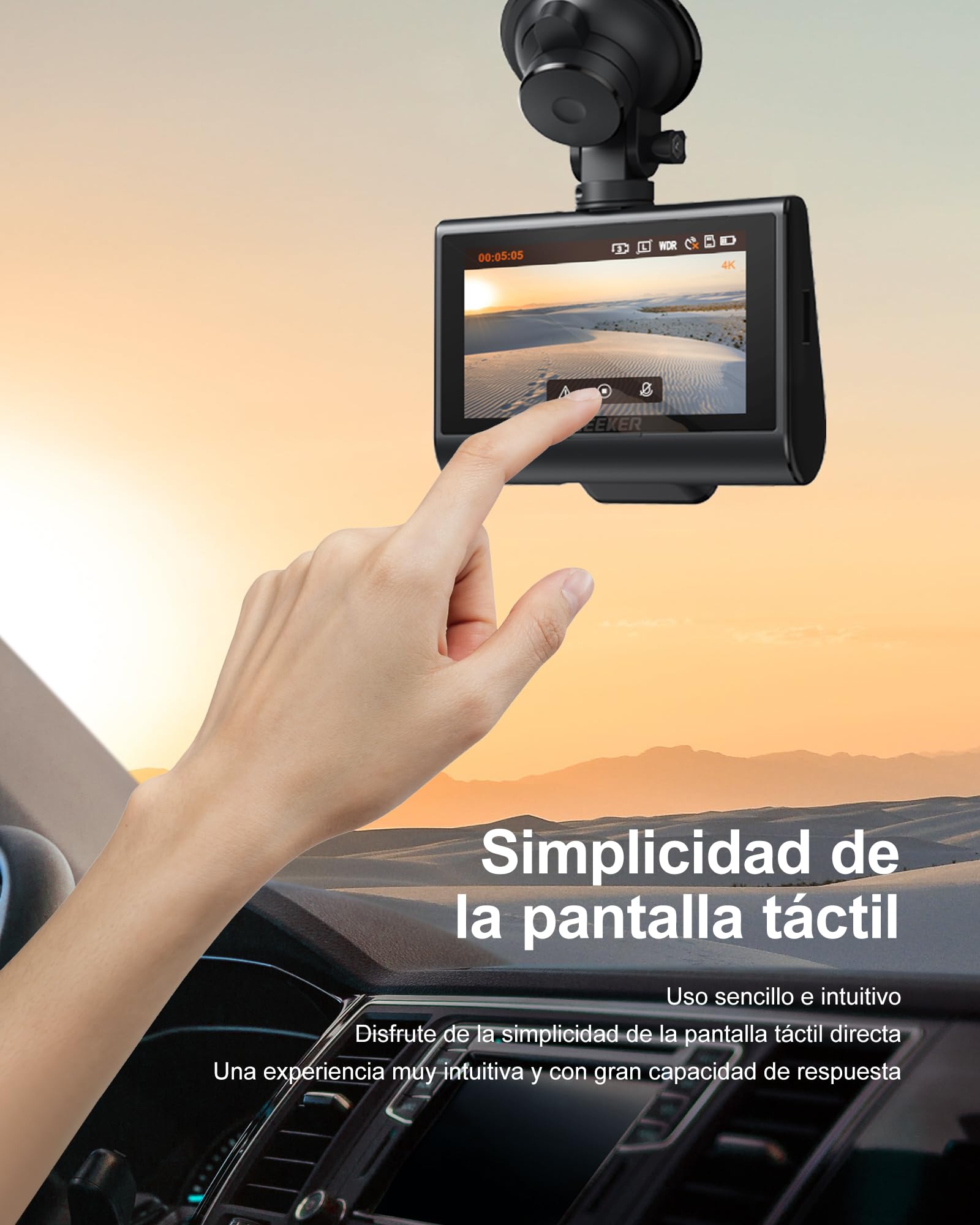 iZEEKER 4K Dashcam, WiFi GPS Cámara de Coche Frontal y Trasera, 4K+1080P Doble Dash CAM Coche con Tarjeta SD de 32GB, Pantalla Táctil IPS de 3'', Control App, Visión Nocturna, WDR, 170° Gran Angular