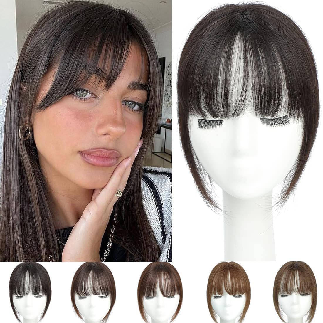 Haar-Topper Mit Pony – Clip-in Echthaar, Mokkabraun, 12x13 Cm, Für Mehr Volumen Bei Dünner Werdendem Haar