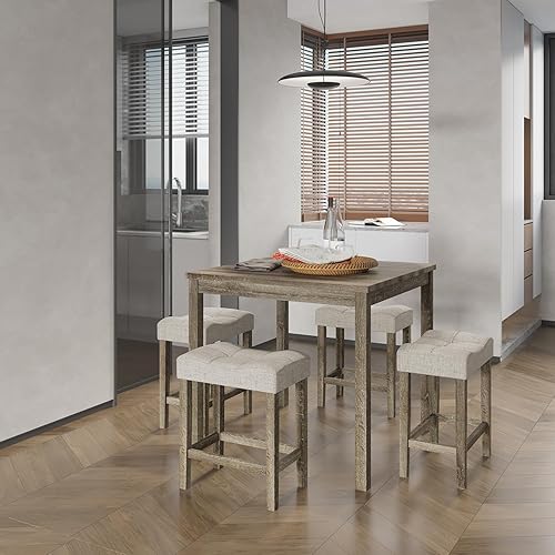 Miniatura 9 de Juego de mesa de comedor de altura de mostrador de 5 piezas, juego de muebles de mesa de comedor rectangular moderno para interiores, mesa de 1+4