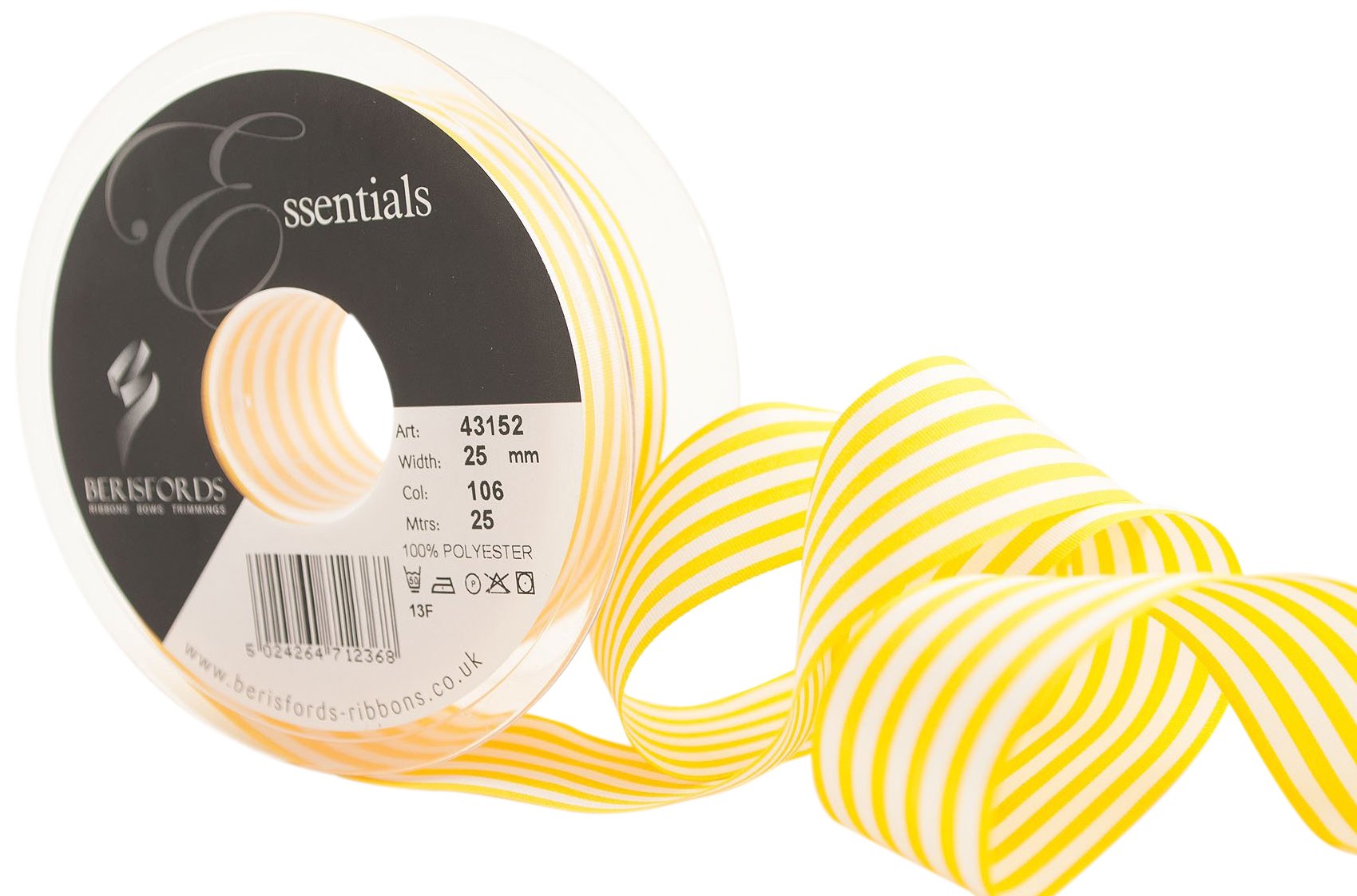 Berisfords 43152 25 m x 25 mm Crisp Stripes Ribbon, Yellow