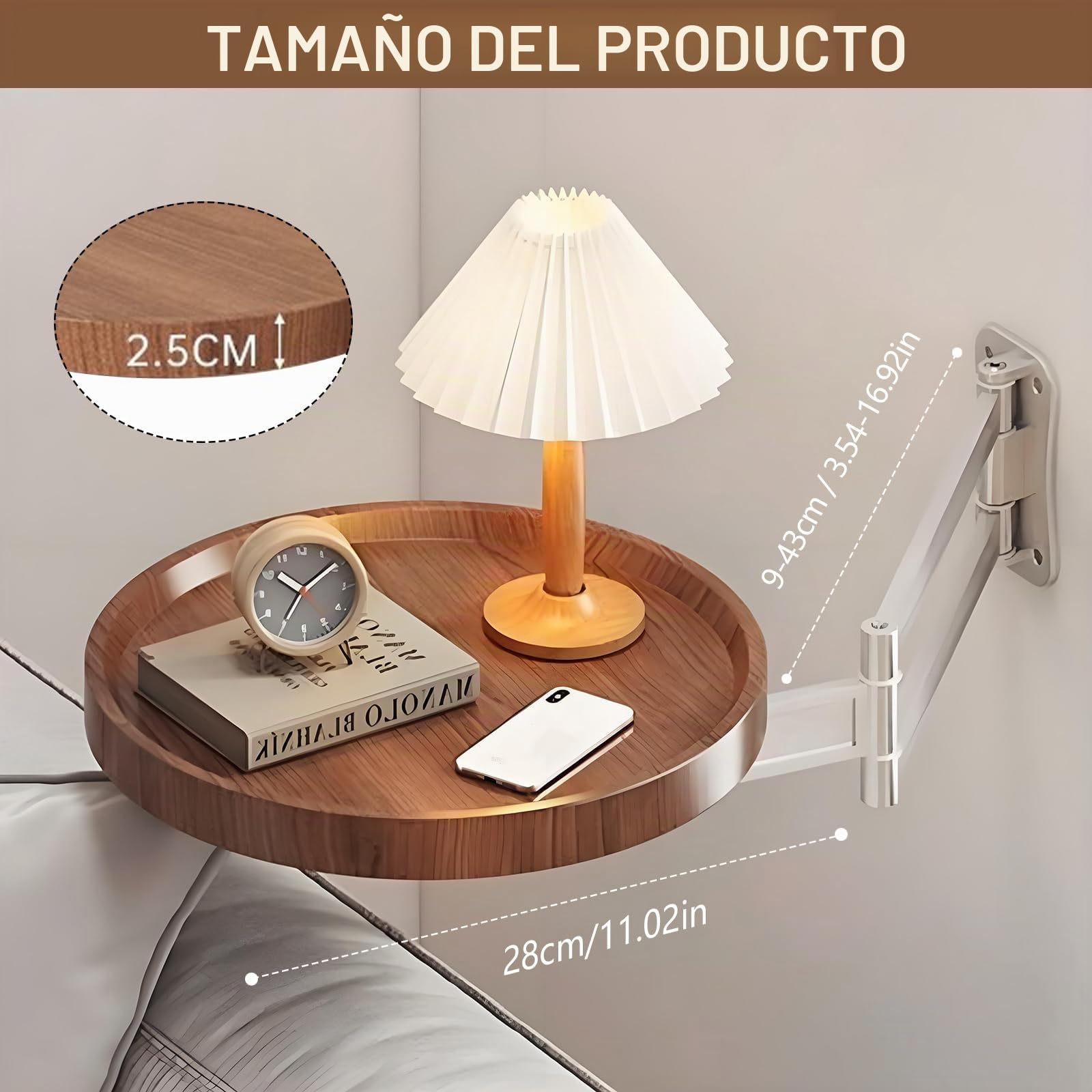 Mesa Plegable Redonda De Pared, Ajuste Libre De 720° Mesas Plegables Escritorio Plegable De Pared Mesita De Noche De Pared Que Ahorra Espacio para Dormitorio SalóN Y BalcóN (Nogal)