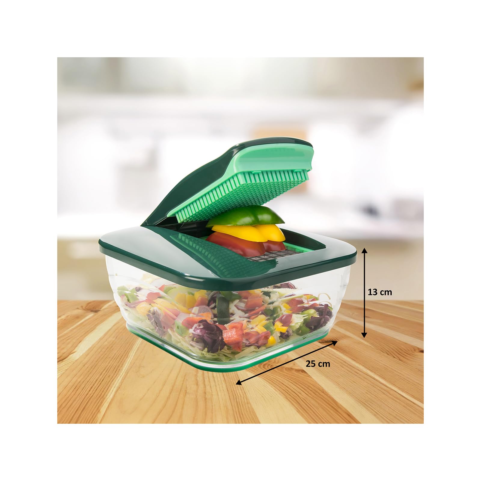 Genius Nicer Dicer Chef Deluxe-Set 28-tlg. Multifunktions-Profi-Gemüseschneider mit Glasschale und Tomatenschneider | Teigwaren, Scheiben, Streifen, Spiralen, Julienne