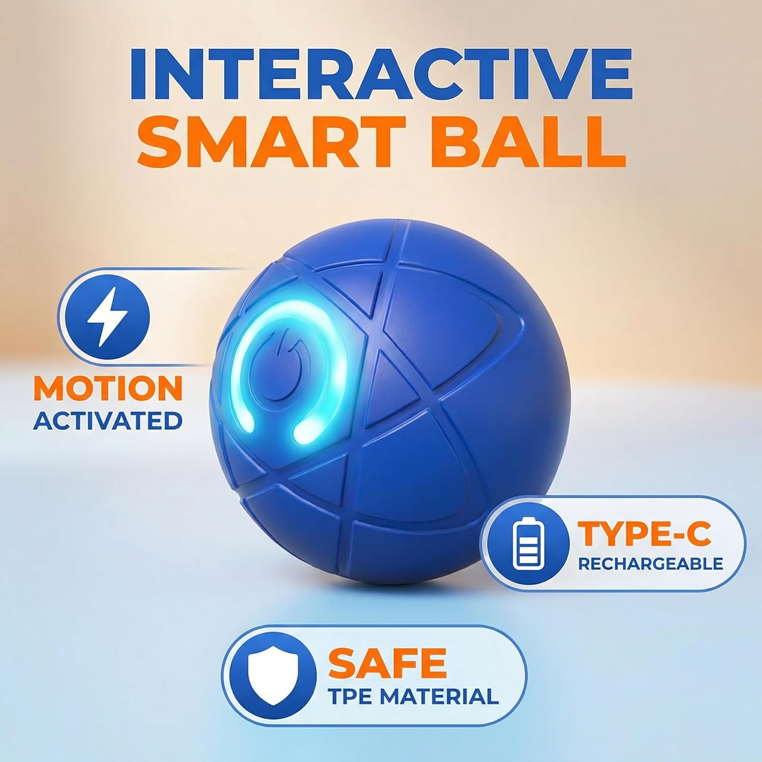 Interactive Dog Ball,Smart Moving Dog Toy with Auto,Obstacle Avoidance, Vibrating & Rolling Motion Activation, Wireless LED Light Effects,Pelota interactiva para Perros for Small Puppy.(2.2Inch)
