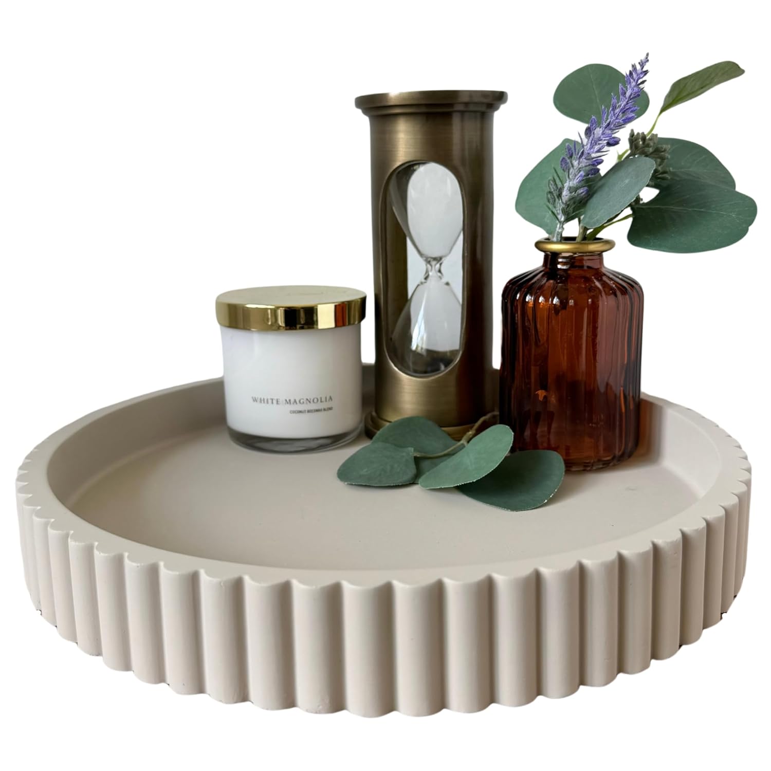 OAKOA Round Decorative Tray for Coffee Table Decor - Concrete Round Tray Home Decor - Bandejas Decorativas -