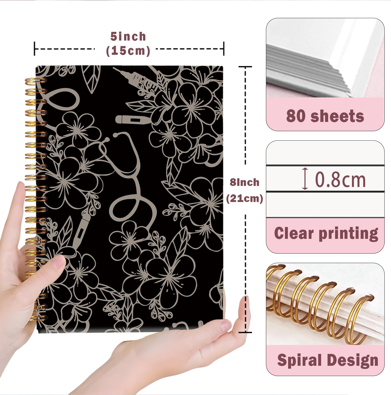 Lacama Nurse Gifts, Black Nursing Notebook for Women, Gifts for Nurses, Christmas Gift, Nursing School Essentials, Notebook for School Office Supplies 5.5x8.3In - Image 6