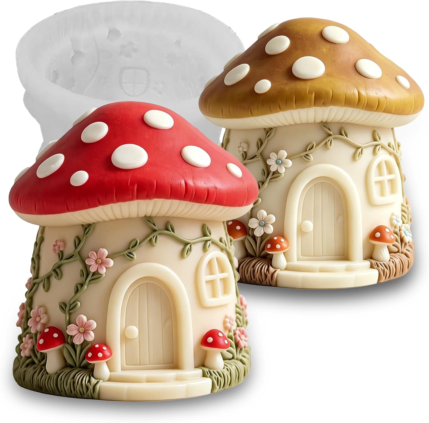 Wehous Mushroom House Candle Soap Molds, 3D Fairytale House Halloween Ornament Silicone Molds for Chocolate Cake Fondant Ice Dessert, Resin Candle Soap Wax Casting Clay Craft Mould Halloween Decor