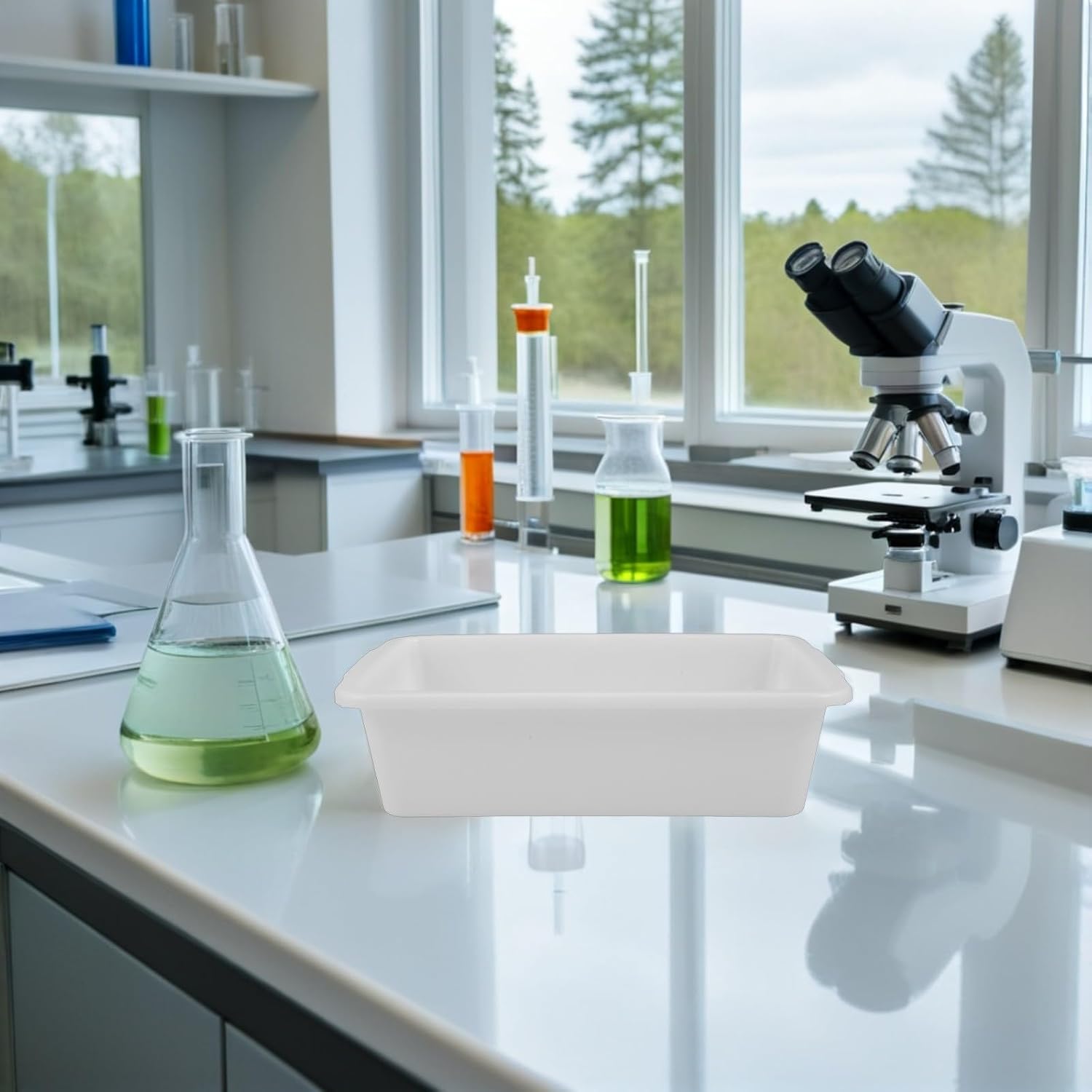 White Pp Rectangular Lab Tray for Leak Prevention and Stackable Storage | Smooth Surface, Antislip Texture, Classroom Science Experiments, Easy Cleaning