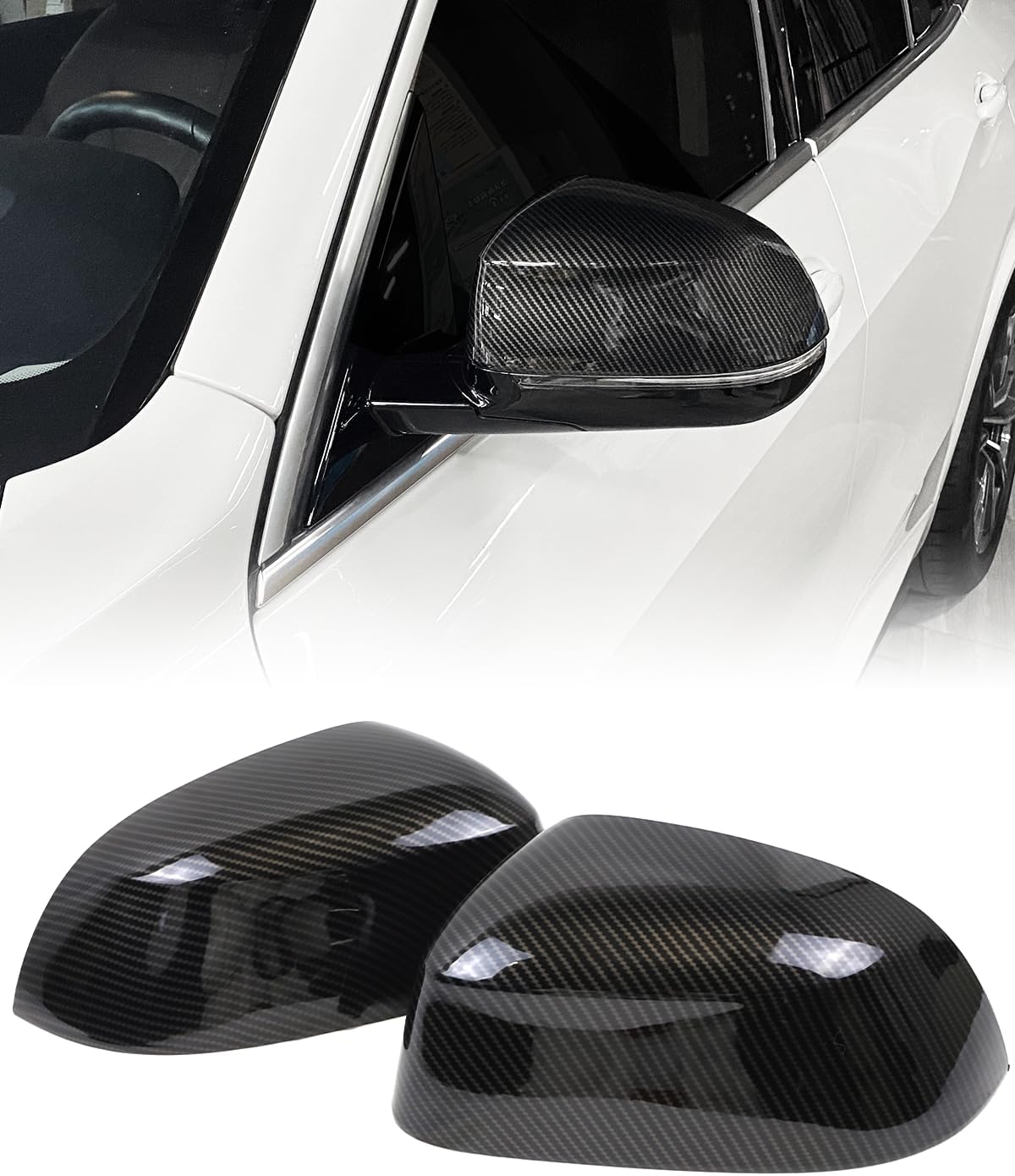 Carbon Fiber Style Side Mirror Caps Compatible For BMW X5 X6 X7 G05 G06 G07 xDrive40i, M50i, xDrive50e, and M60i (2019–2025) Exterior Carbon Fiber Pattern Rearview Mirror Cover Trim