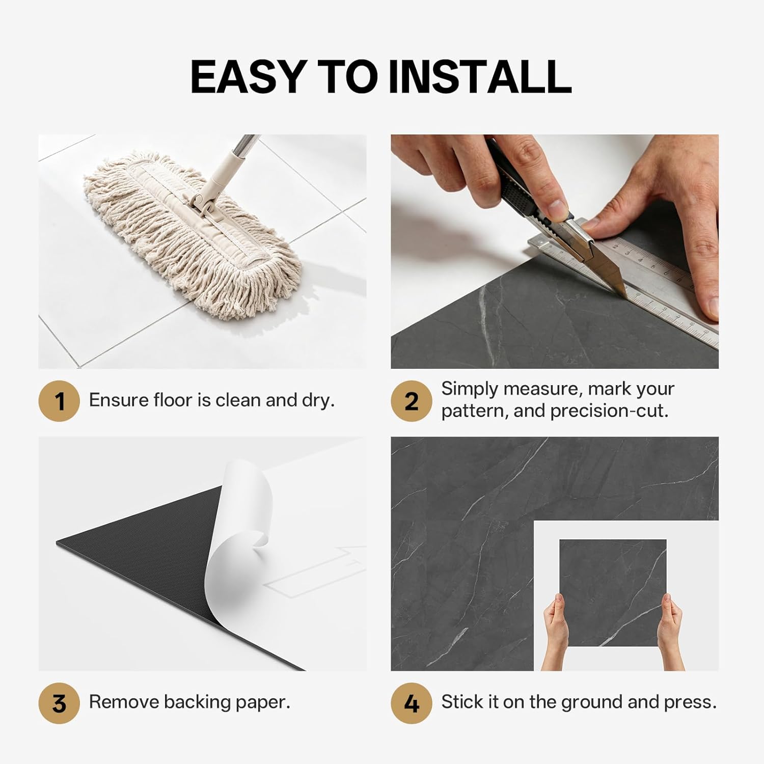 ATOPOSE Waterproof Peel and Stick Vinyl Floor Tiles,Grey Marble 30-Pack 12"x12", Wear-Resistant and Easy Installation for Bathroom Tool-Room Laundry-Rooms Entryways