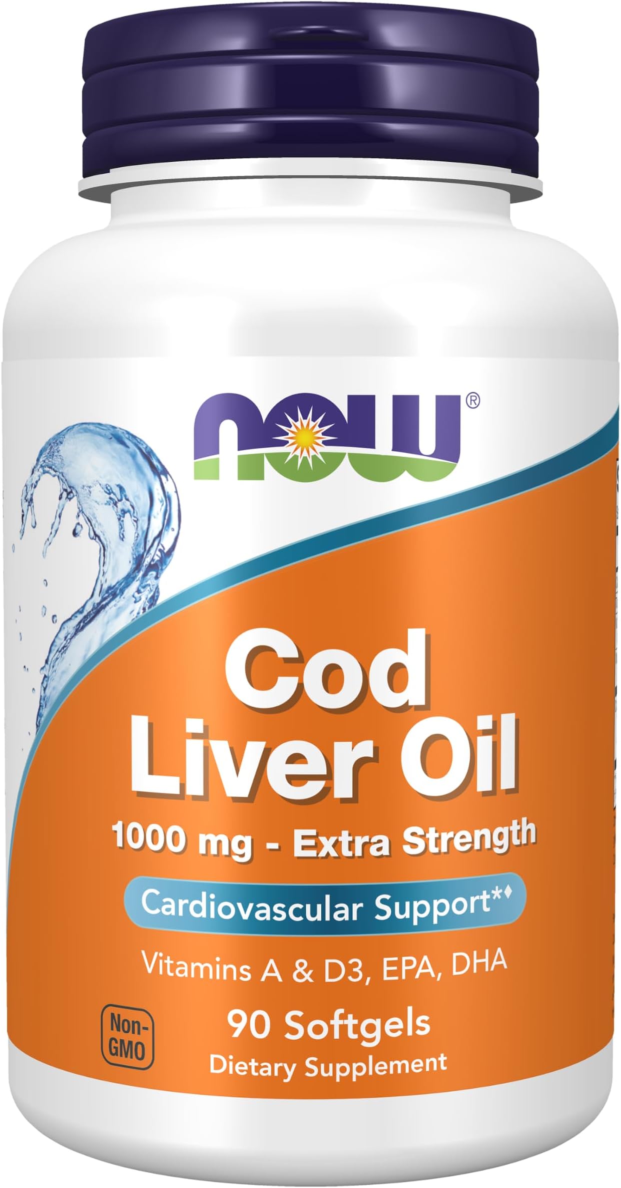 Now Foods Cod Liver Oil Extra Strength 1000 mg | Source of Vitamins A & D3 with Omega-3 EPA & DHA for Heart & Brain & Bone & Immune Support & Overall Wellness | 90 Softgels