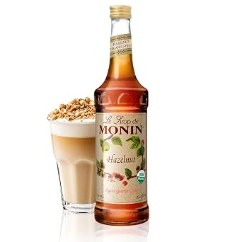 Monin - Organic Hazelnut Syrup, Nutty Taste of Caramelized Hazelnut, Natural Flavors, Great for Mochas, Lattes, Smoothies, Shakes, and Cocktails, Non-GMO, Gluten-Free 750 ml