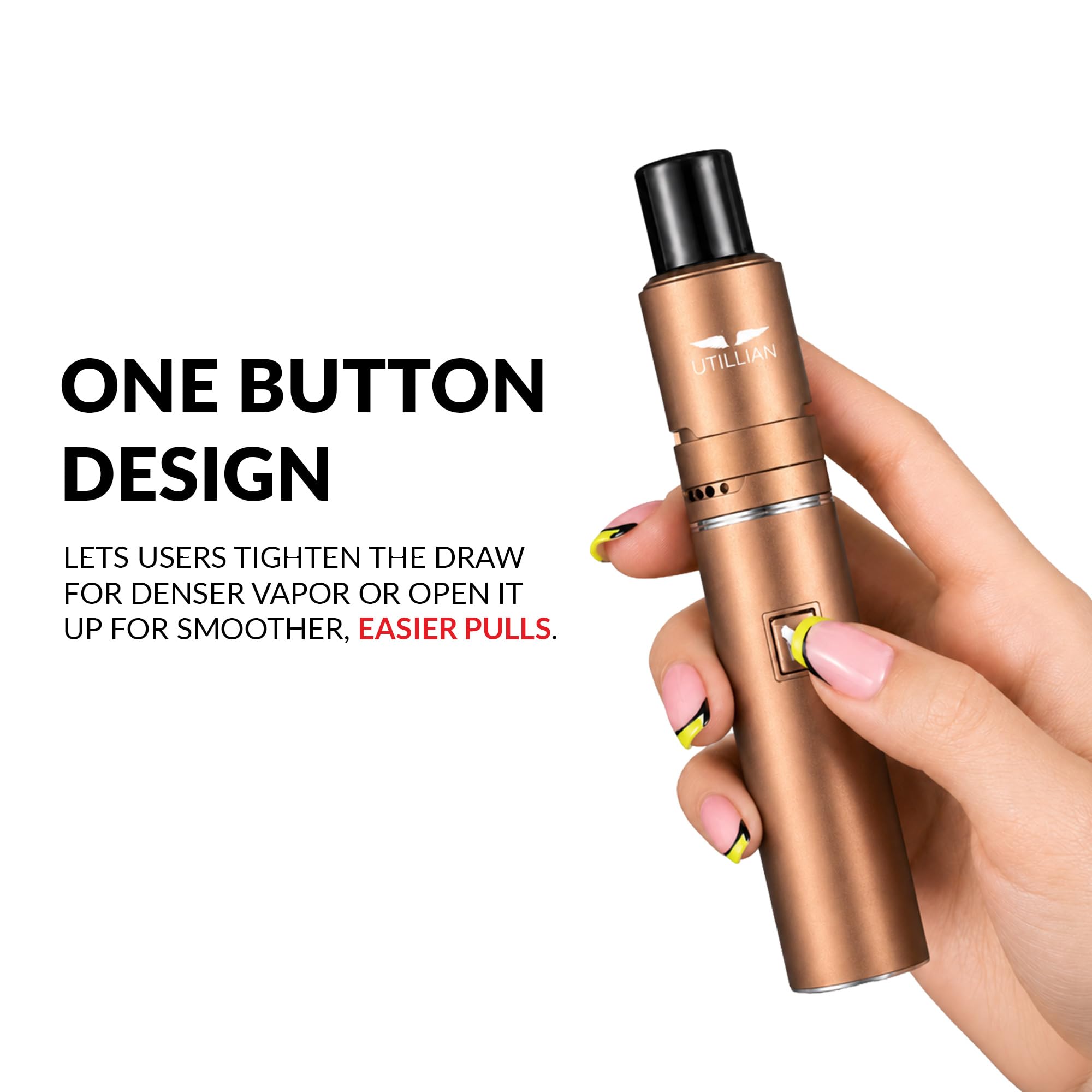 Utillian 5 V4 Dab Pen, vaporizzatore concentrato con 2 bobine, 4 impostazioni di tensione, strumento DAB integrato, flusso d'aria regolabile, 1500 mAh, ricarica USB-C (Titanium Gold)
