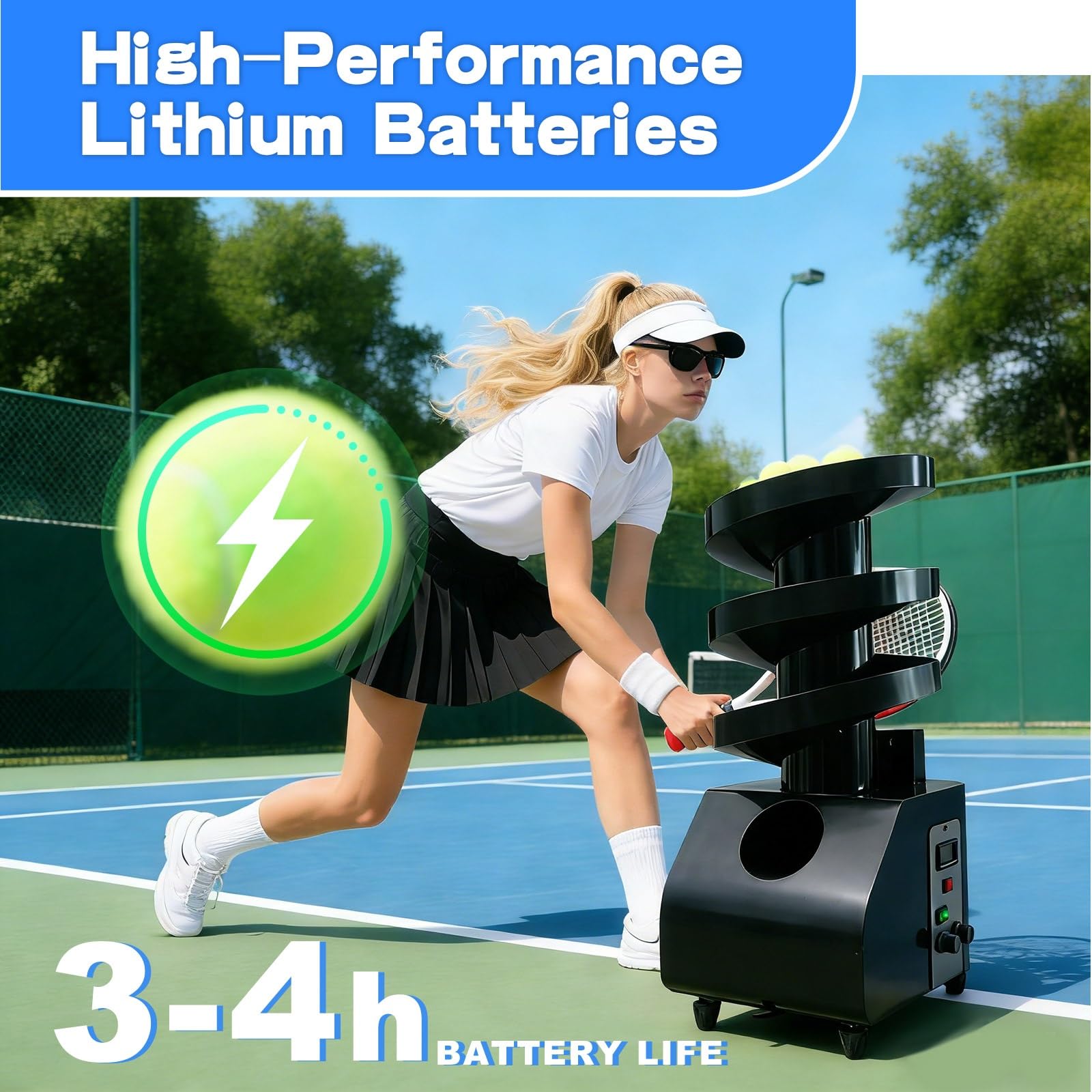 Macchina Tennis Portatile e Lanciapalle Tennis con Alimentazione Automatica, Intervallo Lancio Regolabile e Lunga Durata per Sessioni Quotidiane