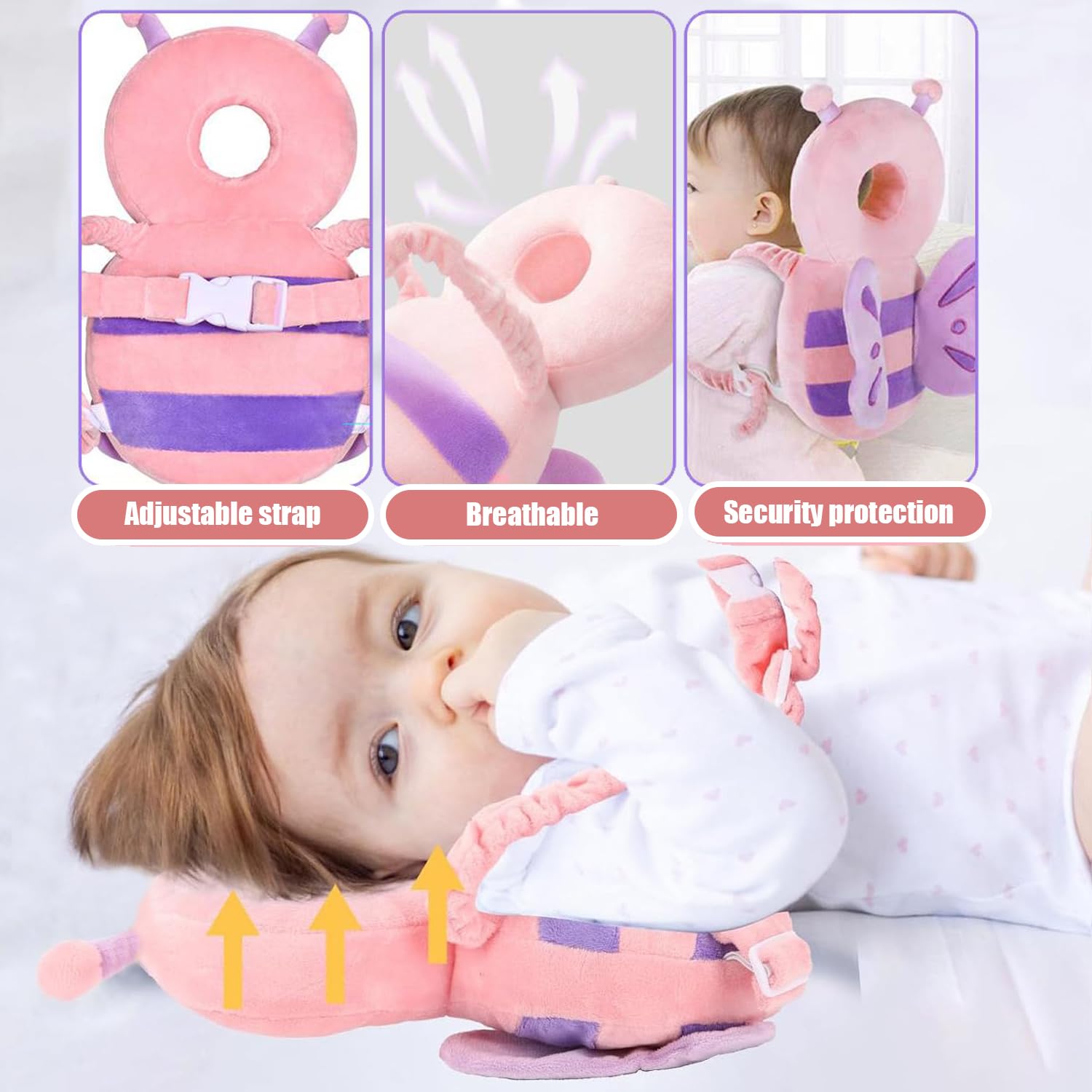 Testa Bambini Regolabile Zaino, protezione testa bambino, cuscino di protezione per la testa del zaino, Primi Passi Zainetto Anticaduta Bambini, adatto per bambini dai 4 ai 24 mesi farfalla