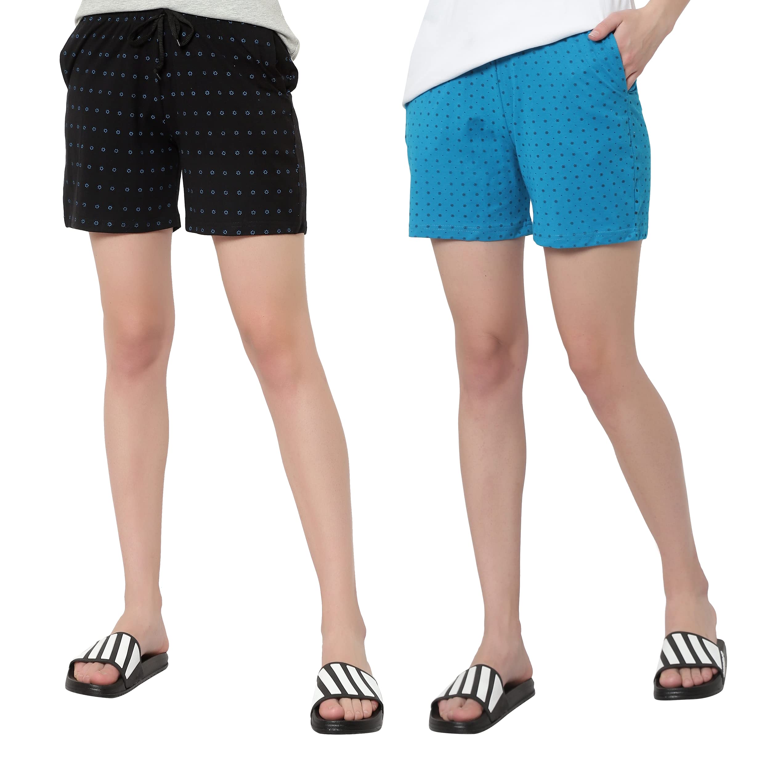 Womens 100% Organic Cotton Printed Regular Shorts - Pack of 2 (Multicolor)
