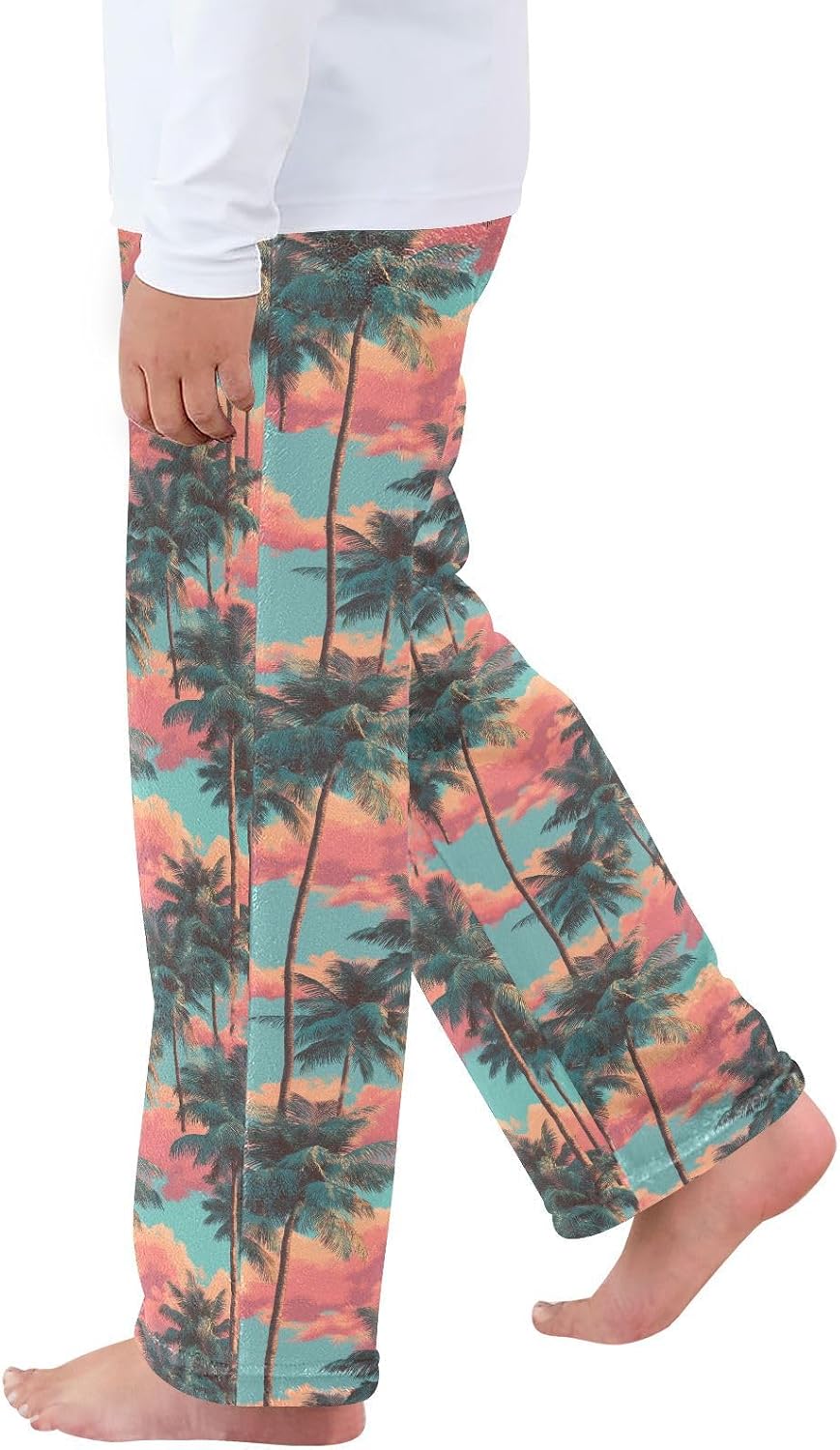 visesunny Retro Palm Colorful Trees Pattern Boys Pants for Kids Fleece Bottoms Long Jogger Pants Trousers Pockets Size 6-14Y