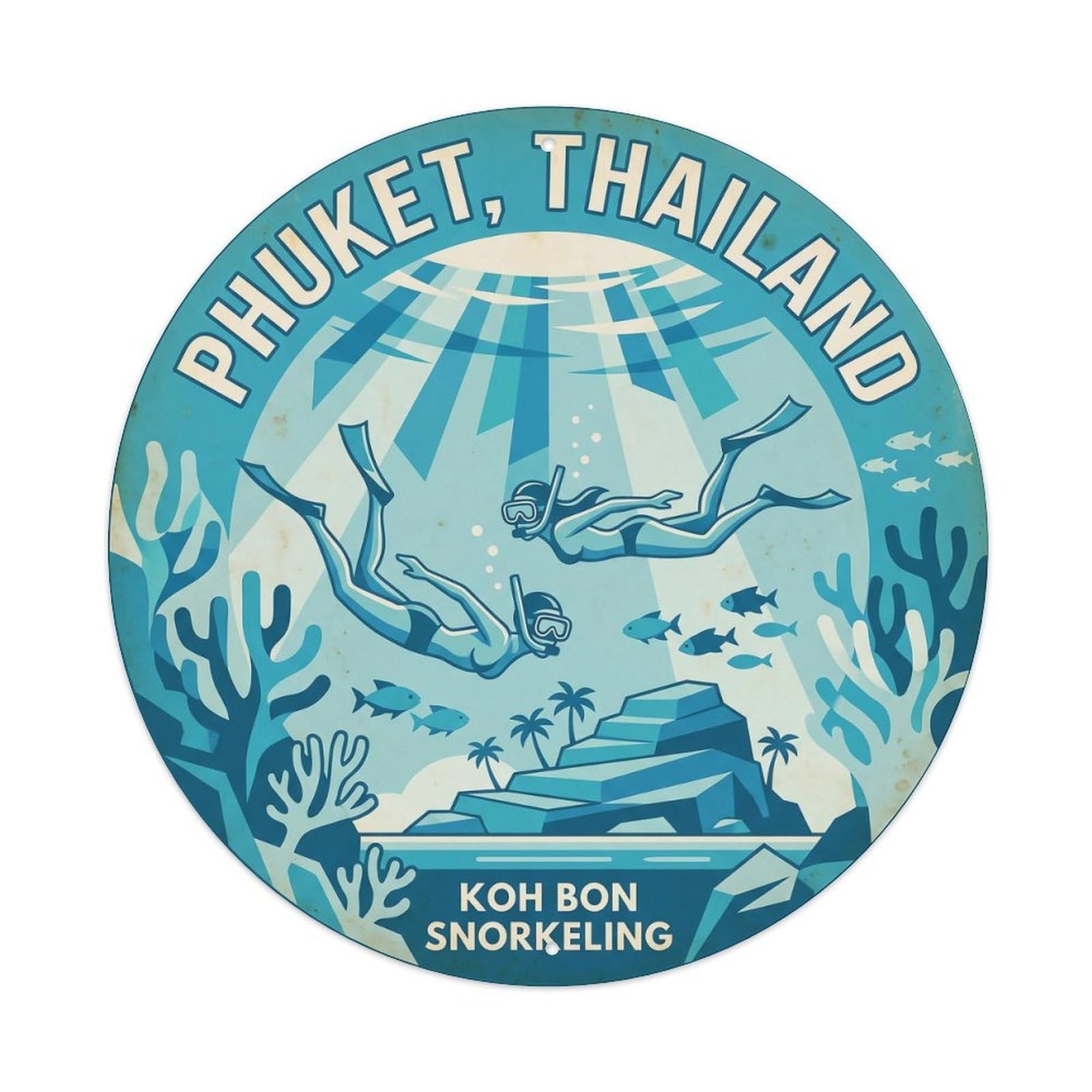 Odgynaw 8X8inch(20X20cm) Phuket Bon Island Beach Destination Tropical Shore Metal Tin Sign