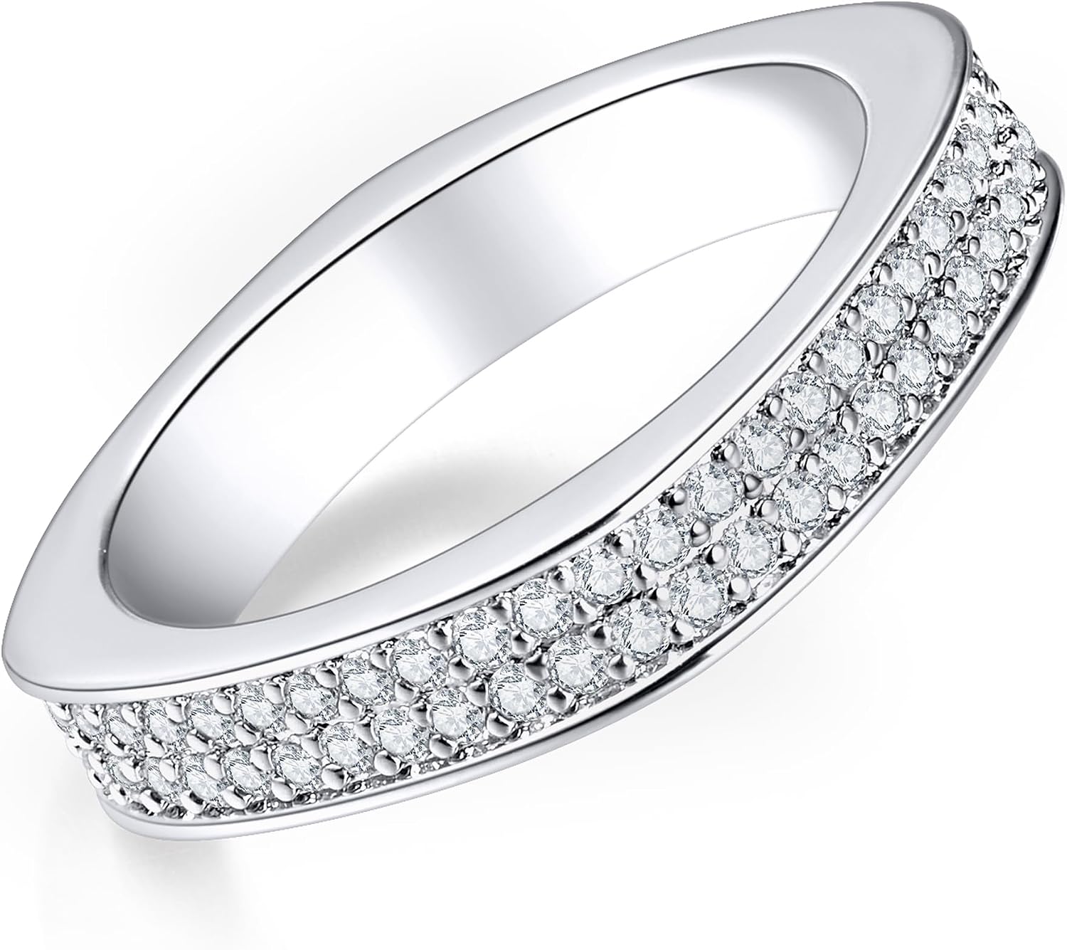 AuraLyric 4mm Eternity Ring Wedding Bands for Women, Stackable Rings 2 Row Cubic Zirconia White Gold Non Tarnish - Anniversary Band Birthday Jewelry Gifts for Wife Mom Size 5-10