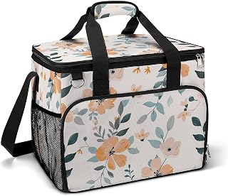 Portable Camping Cooler Pack,Peach and Cyan Print Reusable Lunch Pack,Outdoor Large Capacity Picnic Pack