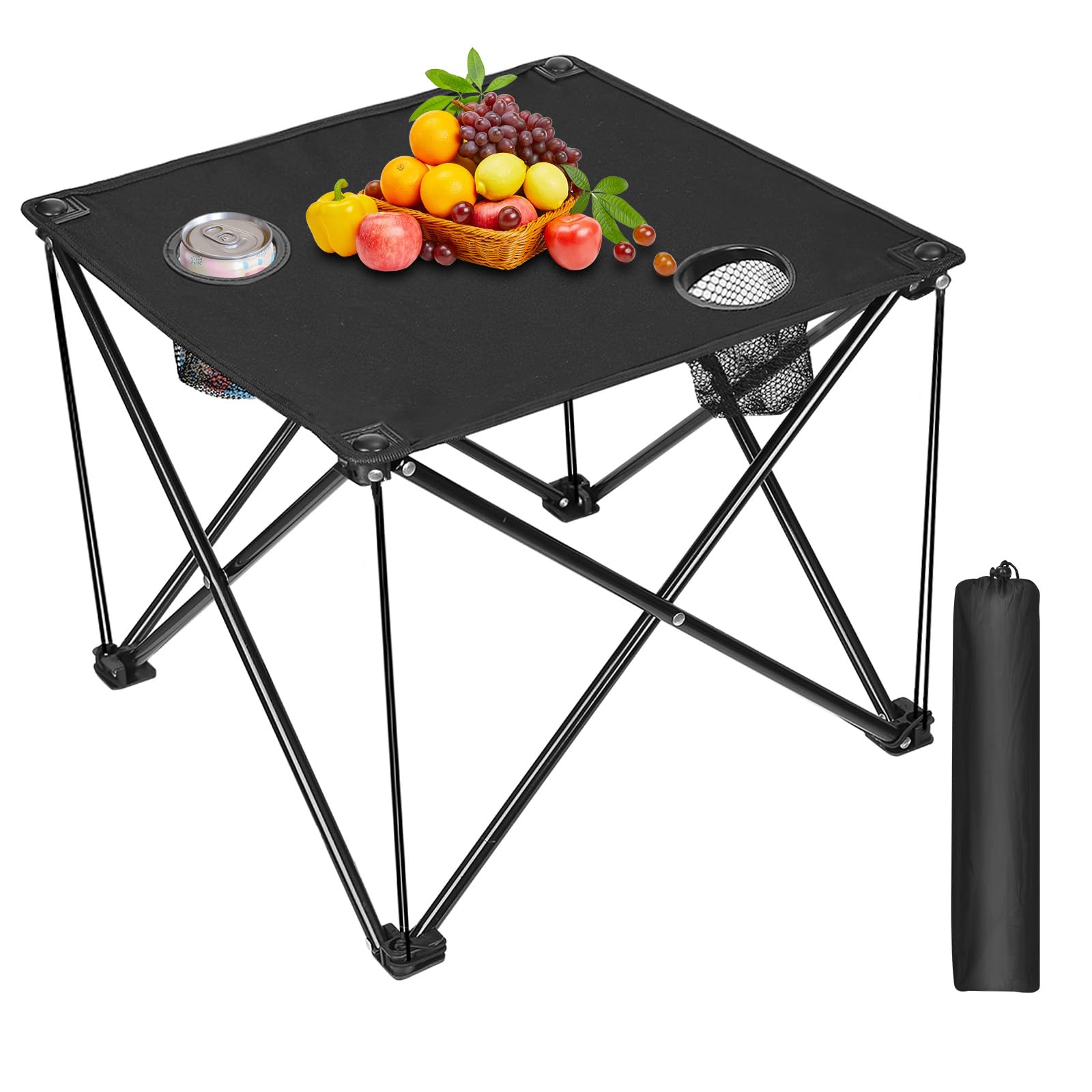Zorpupoa Folding Camping Table, 600D Oxford Portable Picnic Tables Lightweight Folding Table Beach Table with 2 Cup Holder for BBQ Outdoor Fishing