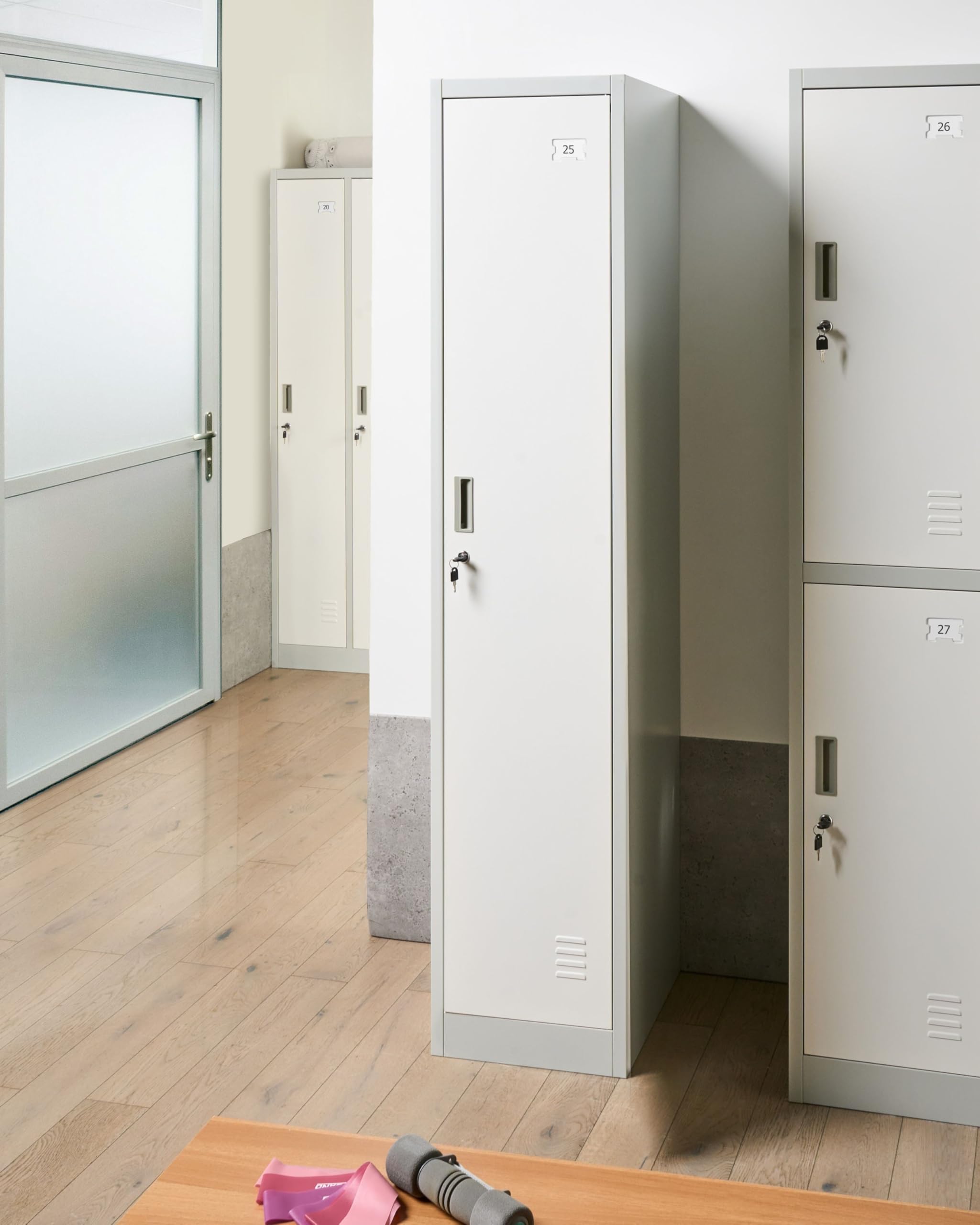 Einzelspind Umkleideschrank 1-türig Metall weiß / grau abschließbar Athlete