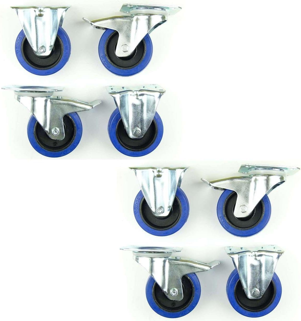 PRIOstahl Transportrollen-Set – 4 Lenkrollen 125 Mm, Blau, 2 Stück Mit Bremse, Vollgummi, Verzinkter Rahmen – Für