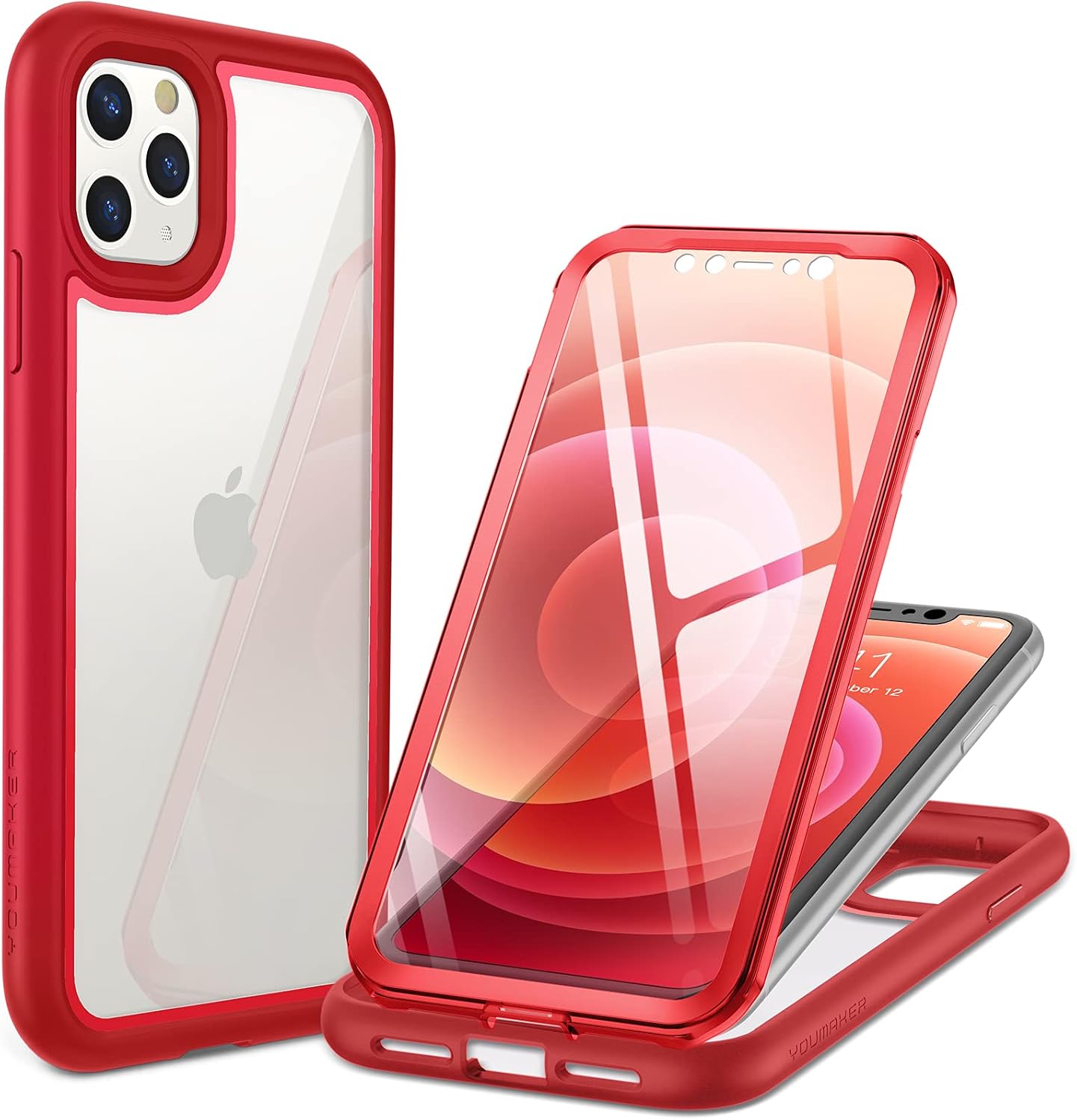 YOUMAKER [2021 Upgraded] Aegis Designed for iPhone 11 Pro Max Case, Full-Body with Built-in Screen Protector Rugged Clear Case for iPhone 11 Pro Max 6.5 Inch - Red