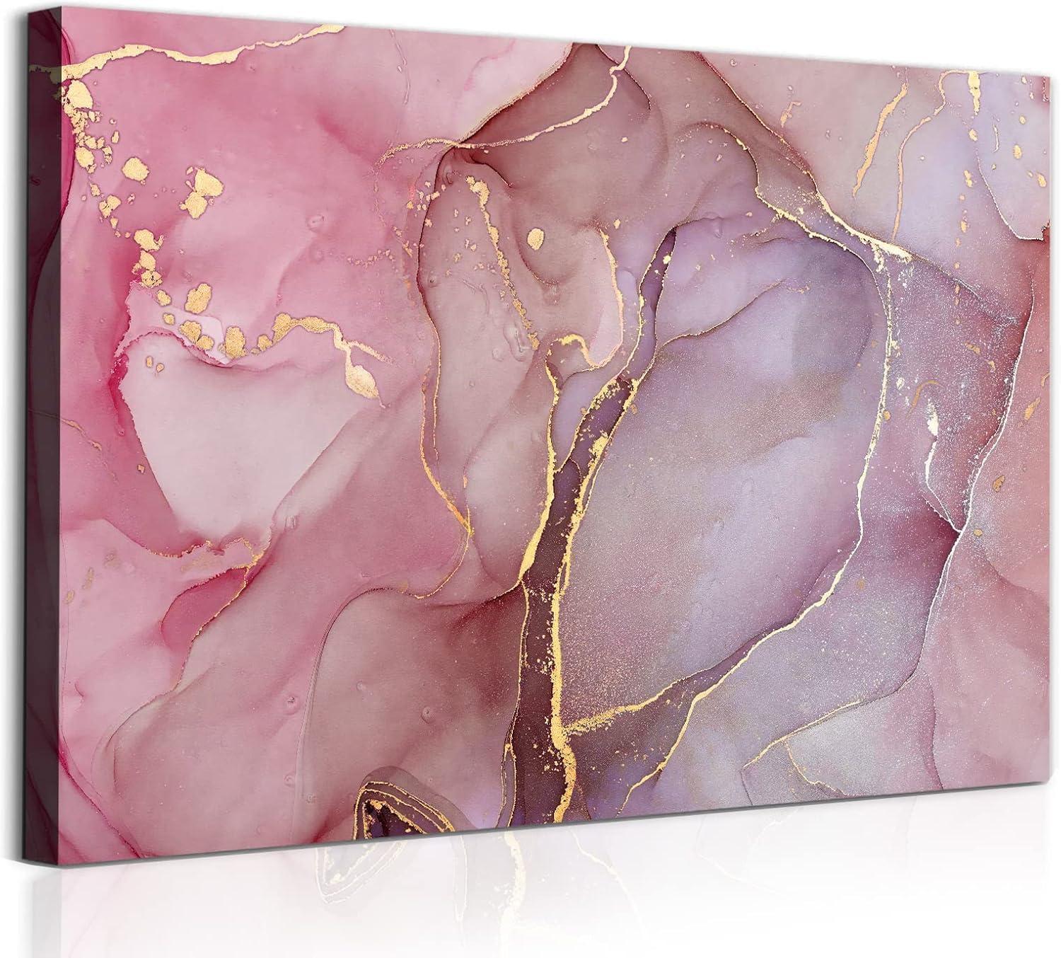 Pink and Gold Abstract Canvas Wall Art Pink Marble Painting