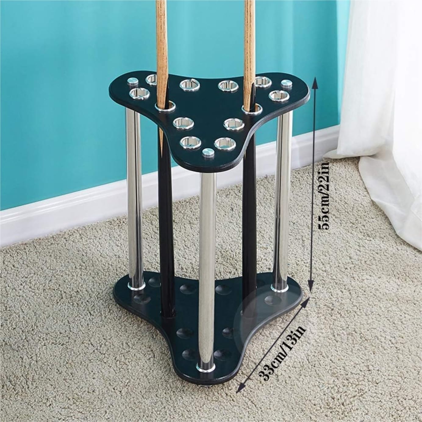Pool Stick Holder Pool Cue Rack Cue Clip Holder Holds 12 Cues Rooms Floor Stand Billiard Table Accessories Pool Table Accessories(Black)