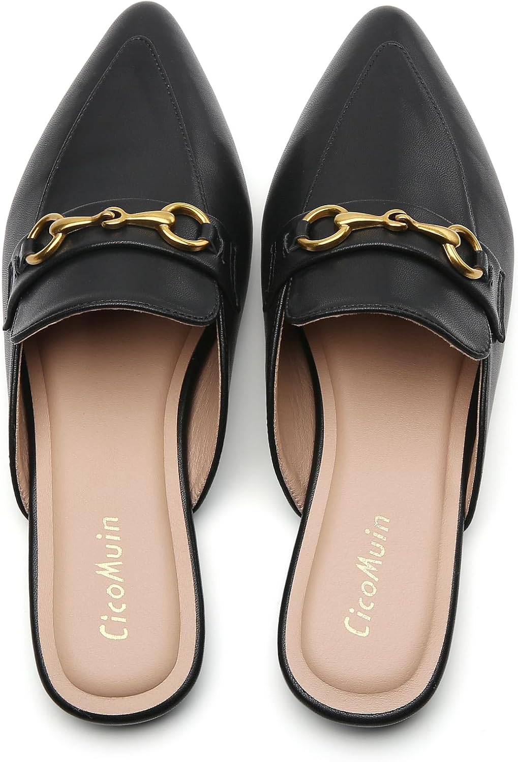 Buckle Mules for Women Pointed Toe Backless Flat Mules Slip on Slides Loafer Shoes - Image 2